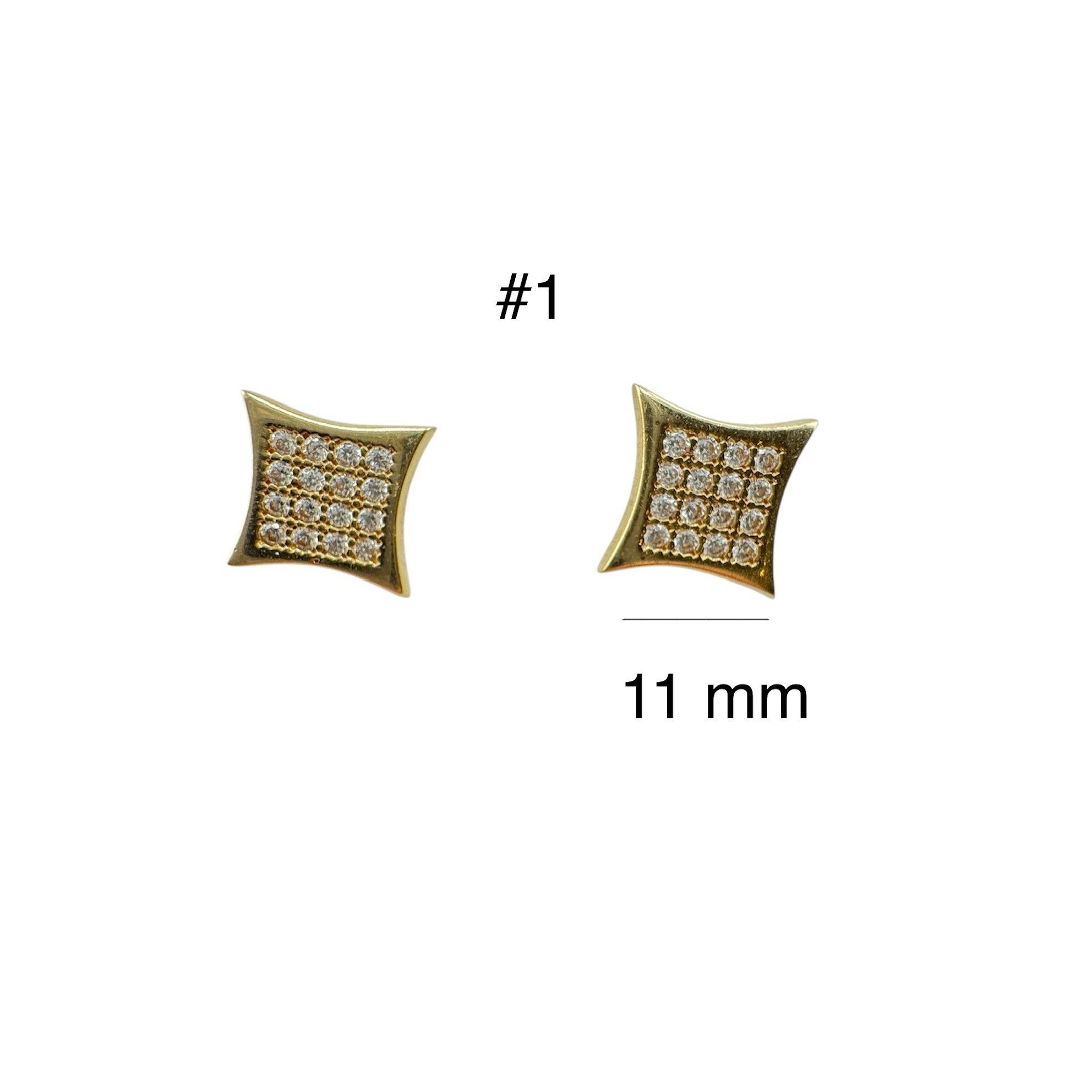 Aretes pequeños de oro 14K en forma de cuadro con incrustaciones de zirconias brillantes, medida 11 mm, joyería elegante para uso diario o regalo