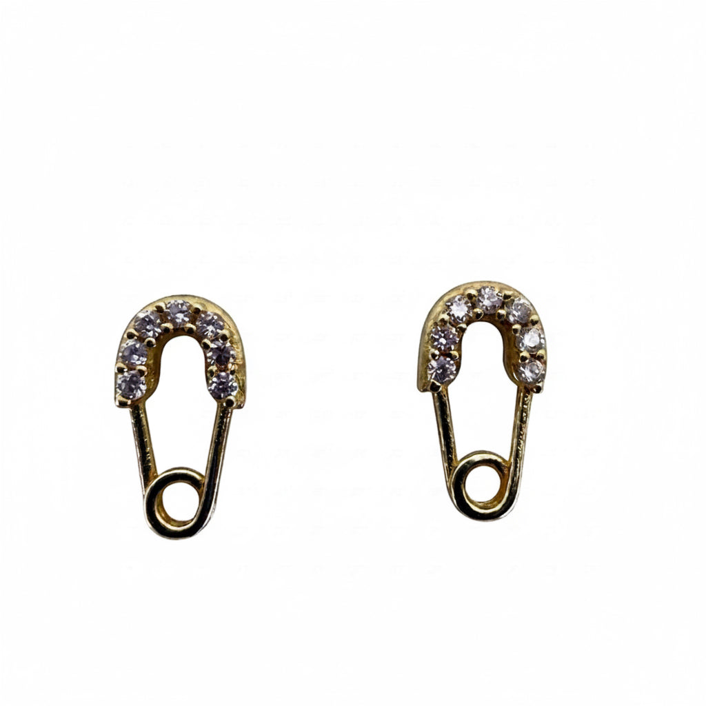 Aretes pequeños en Oro 10K con cierre de rosca, diseño imperdible con circonias en la parte superior.
