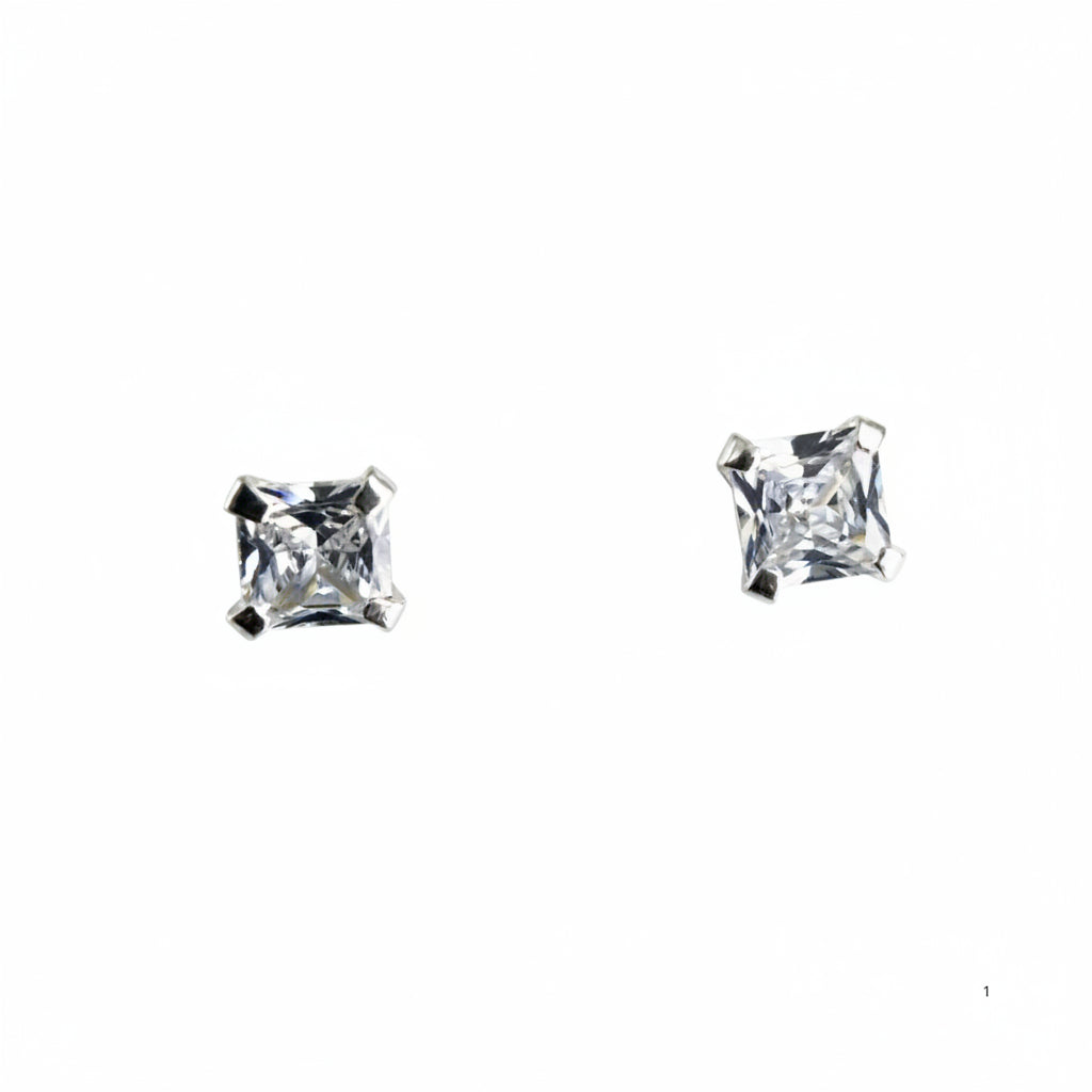 Par de aretes de Plata 925 con circonia cuadrada brillante y rosca de seguridad, diseño elegante para uso diario, TuOro.