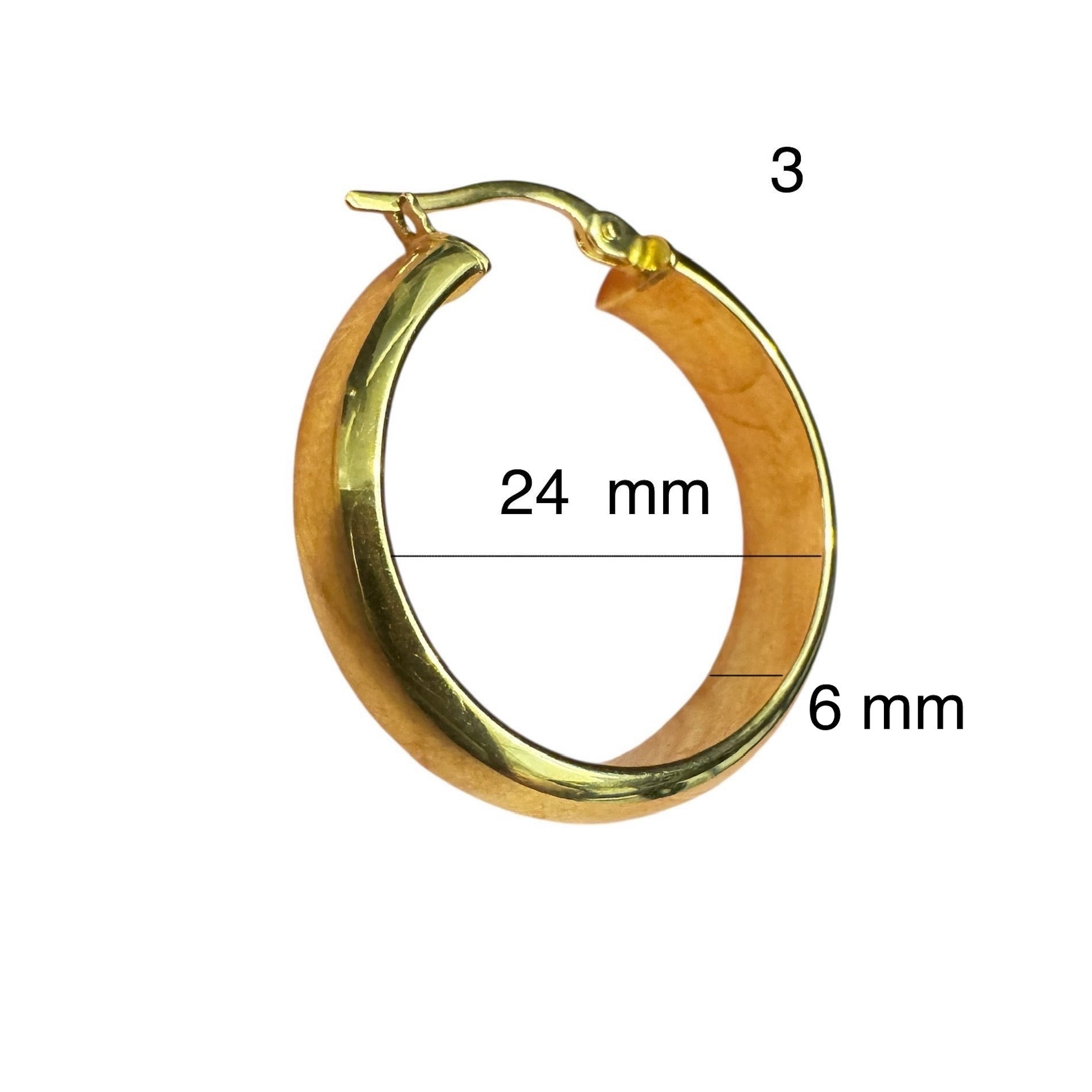 Argolla media caña tamaño mediano en oro 14K, diseño brillante tipo espejo – 6 mm de grosor y 24 mm de diámetro, exclusiva de Joyería TuOro