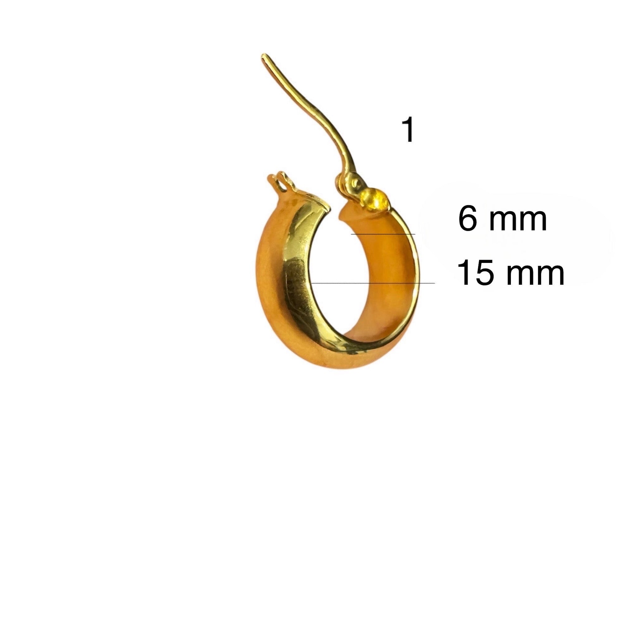 Argolla media caña tamaño mini en oro 14K con 6 mm de grosor y 15 mm de diámetro – diseño clásico brillante de Joyería TuOro
