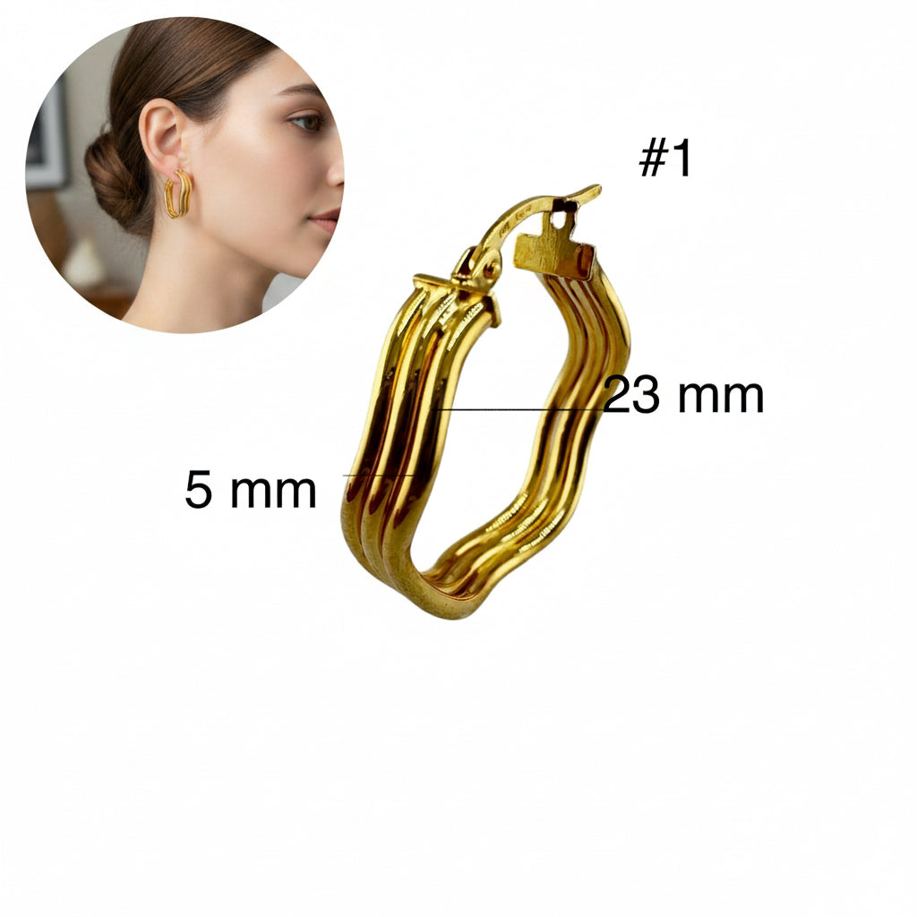 Argolla en oro 14K con diseño de tres aros lisos, medida 5 x 23 mm, elegante y moderna, TuOro.