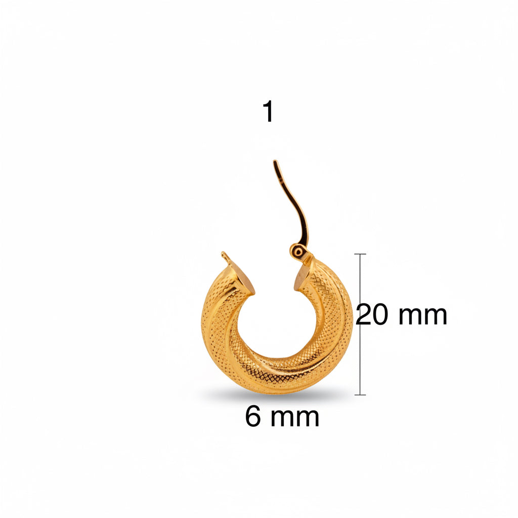 Argolla torcida satinada en oro 14K, 6 mm de grosor y 20 mm de diámetro, tamaño pequeña