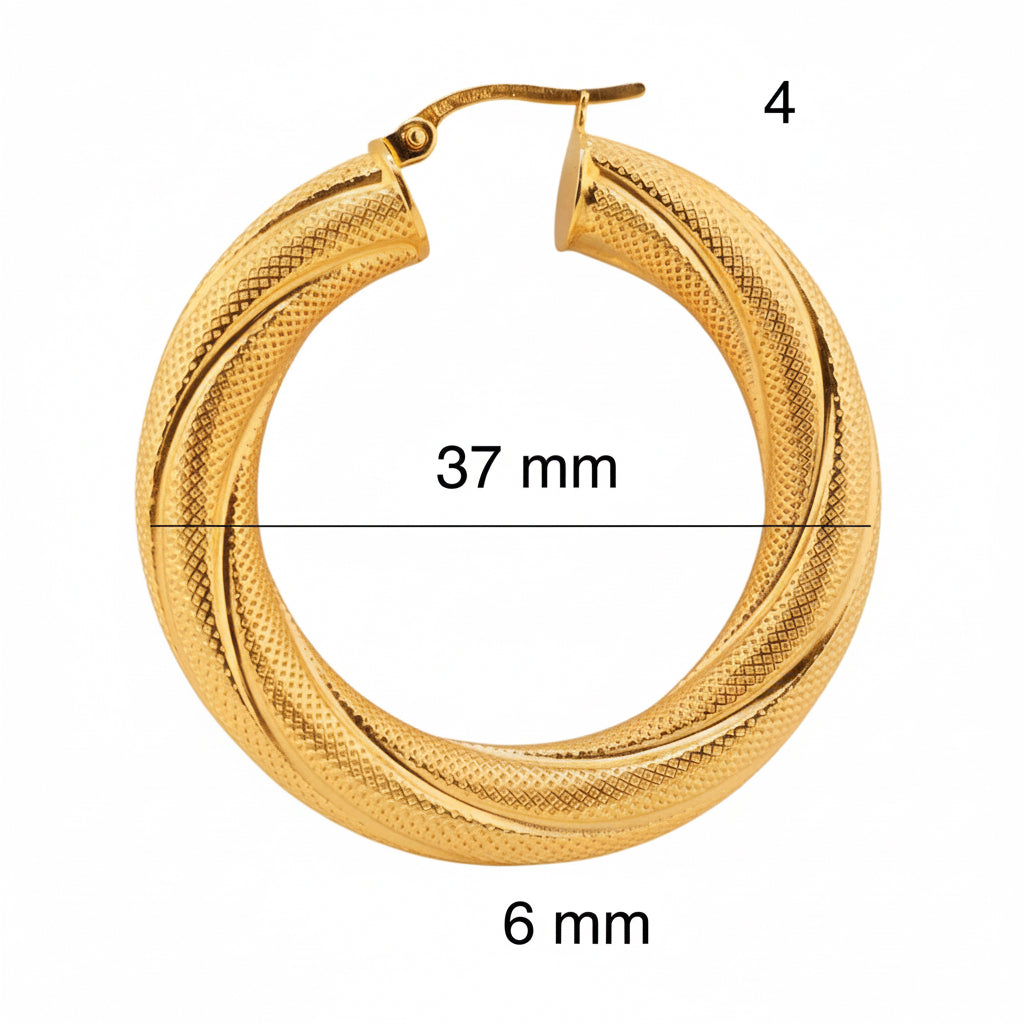 Argolla torcida satinada de oro 14K, 6 mm de grosor y 37 mm de diámetro, tamaño extra grande