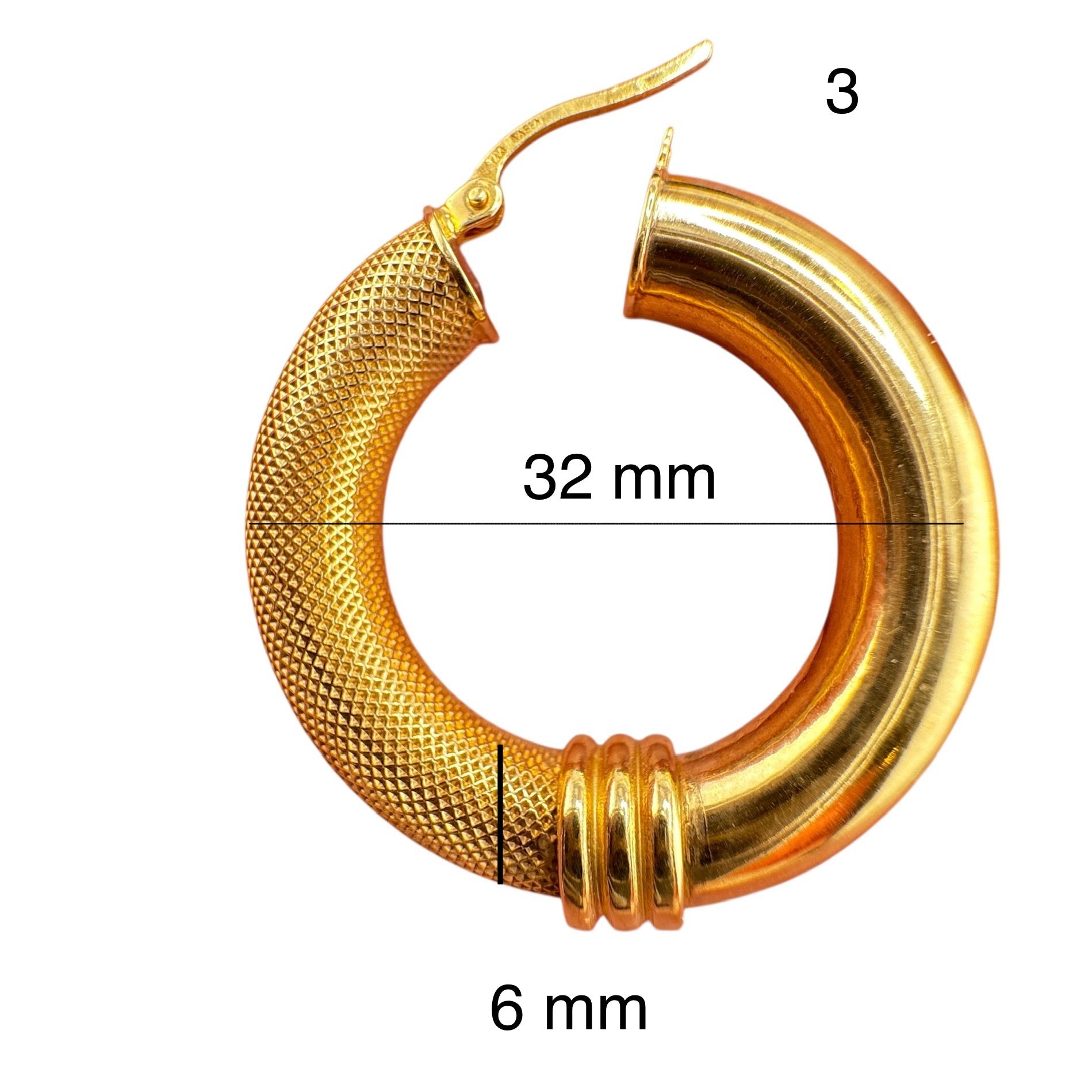 Argollas gruesas de oro 14K con acabado mixto: liso y satinado (6 mm) - Joyería TuOro