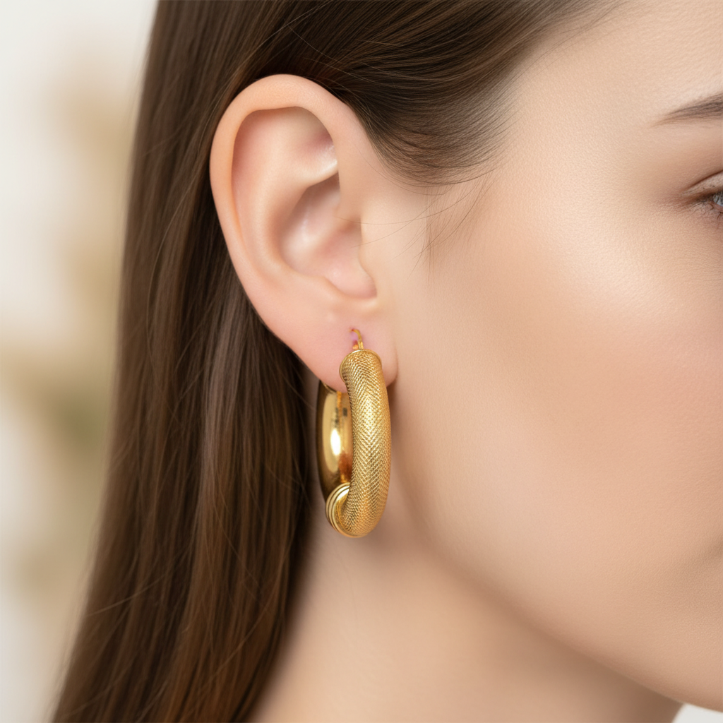 Argollas de Oro 14K con acabado mixto liso y satinado 6 mm