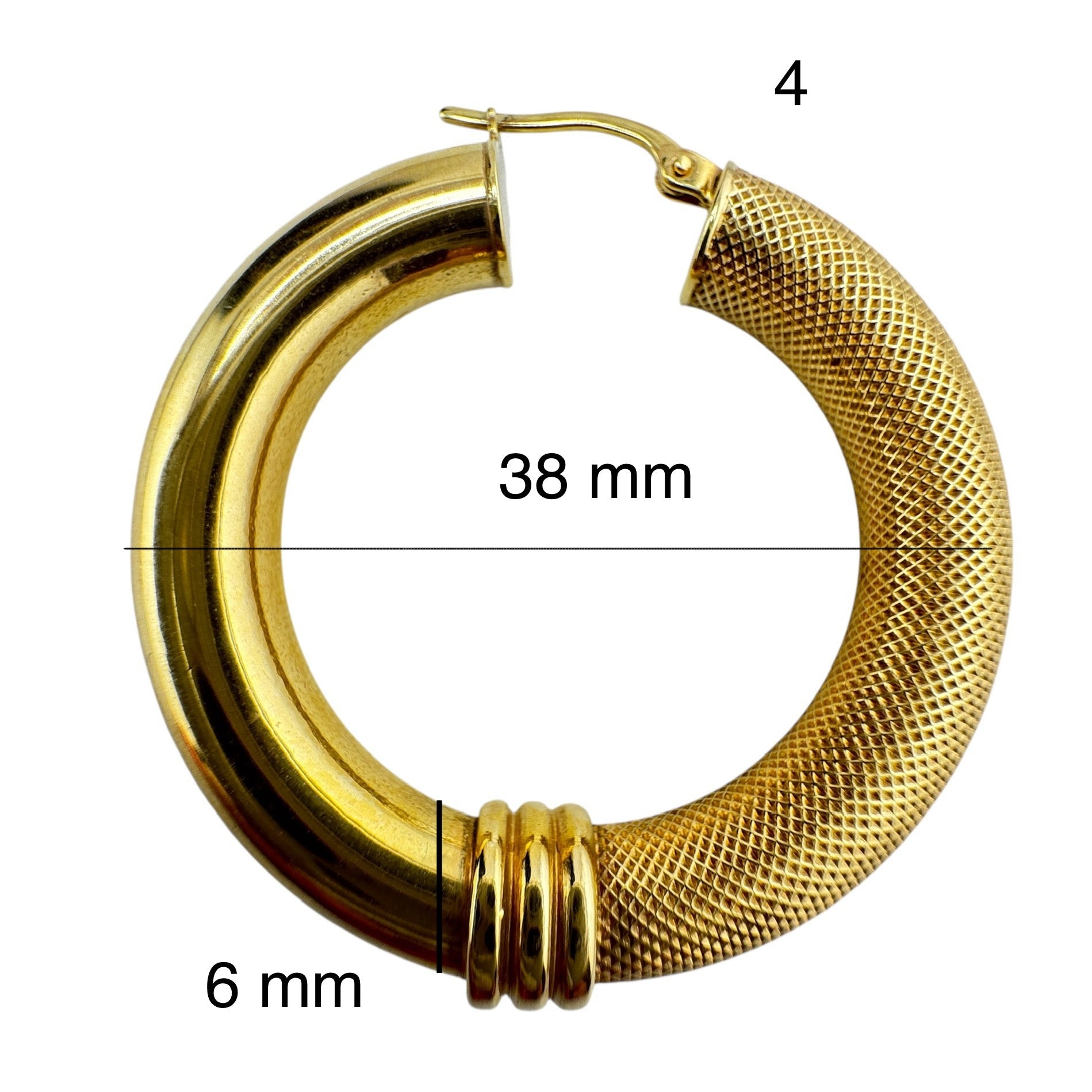 Argollas gruesas de oro 14K con acabado mixto: liso y satinado (6 mm) - Joyería TuOro