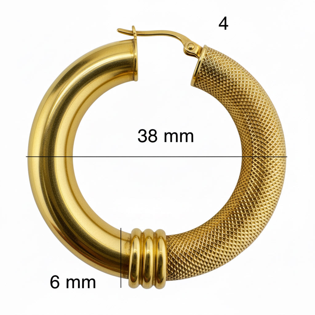 Argollas gruesas de oro 14K con acabado mixto: liso y satinado (6 mm) - Joyería TuOro