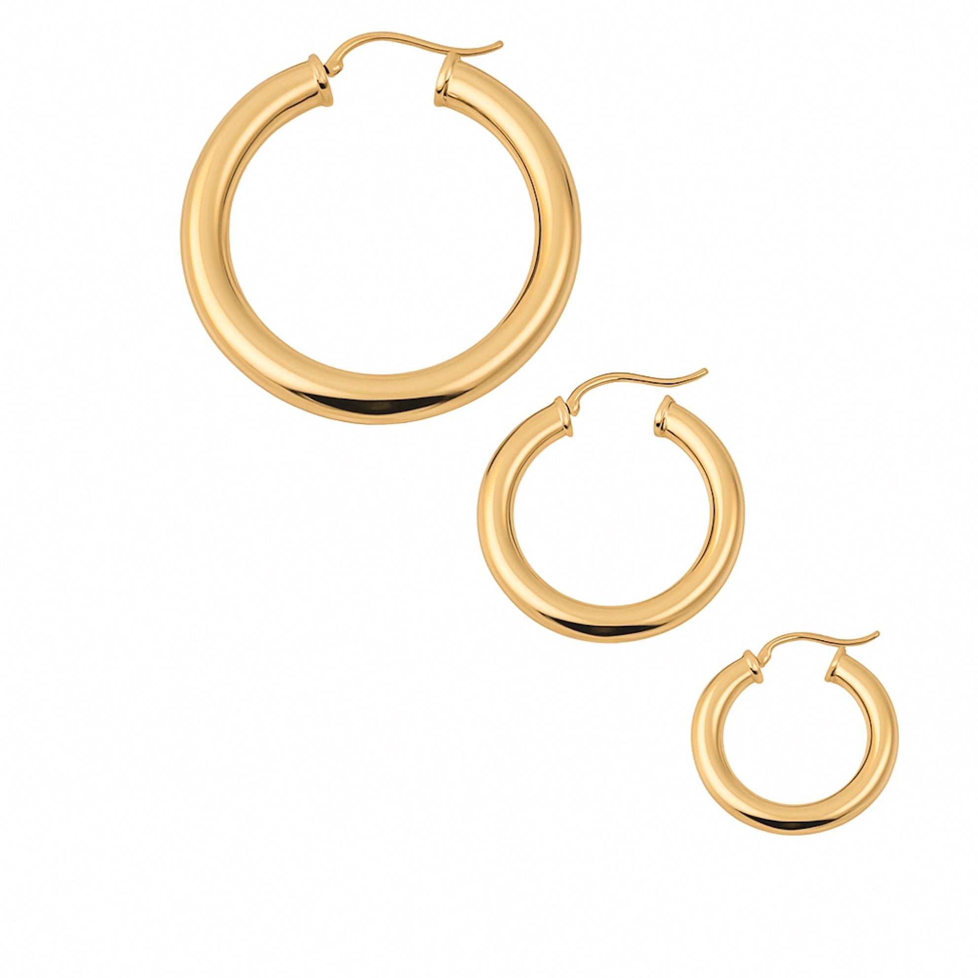 Argollas lisas de oro 14K con acabado espejo (4 mm) - Joyería TuOro