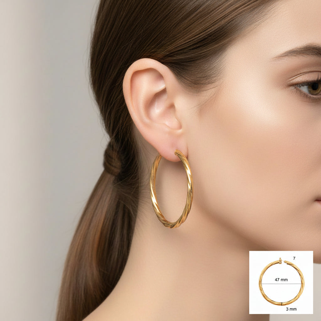 Argollas torcidas lisas de oro 14K 3 mm medidas 47 mm TuOro