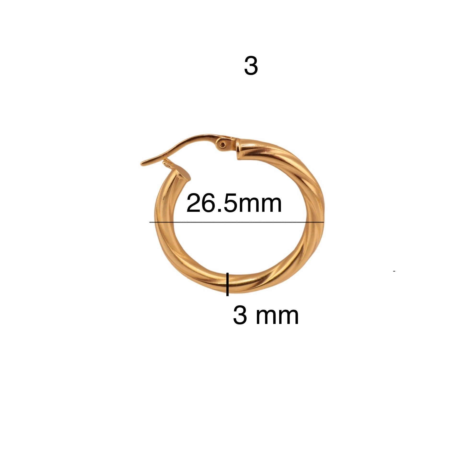 Argollas torcidas lisas de oro 14K – Grosor 3 mm - Joyería TuOro