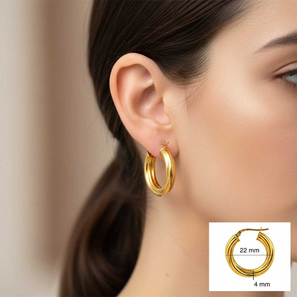 Argollas torcidas lisas de oro 14K – Grosor 4 mm, varias medidas disponibles - Joyería TuOro