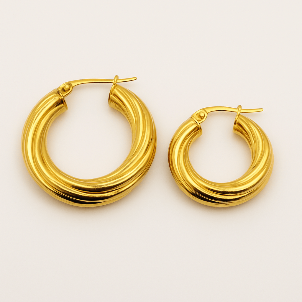 Argollas torcidas lisas de oro 14K – Grosor 4 mm, varias medidas disponibles - Joyería TuOro