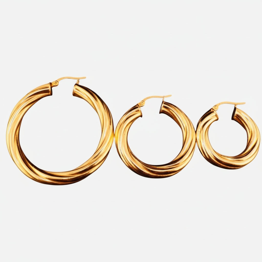 Argollas torcidas lisas de oro 14K – Grosor 5 mm | Joyería TuOro - Joyería TuOro