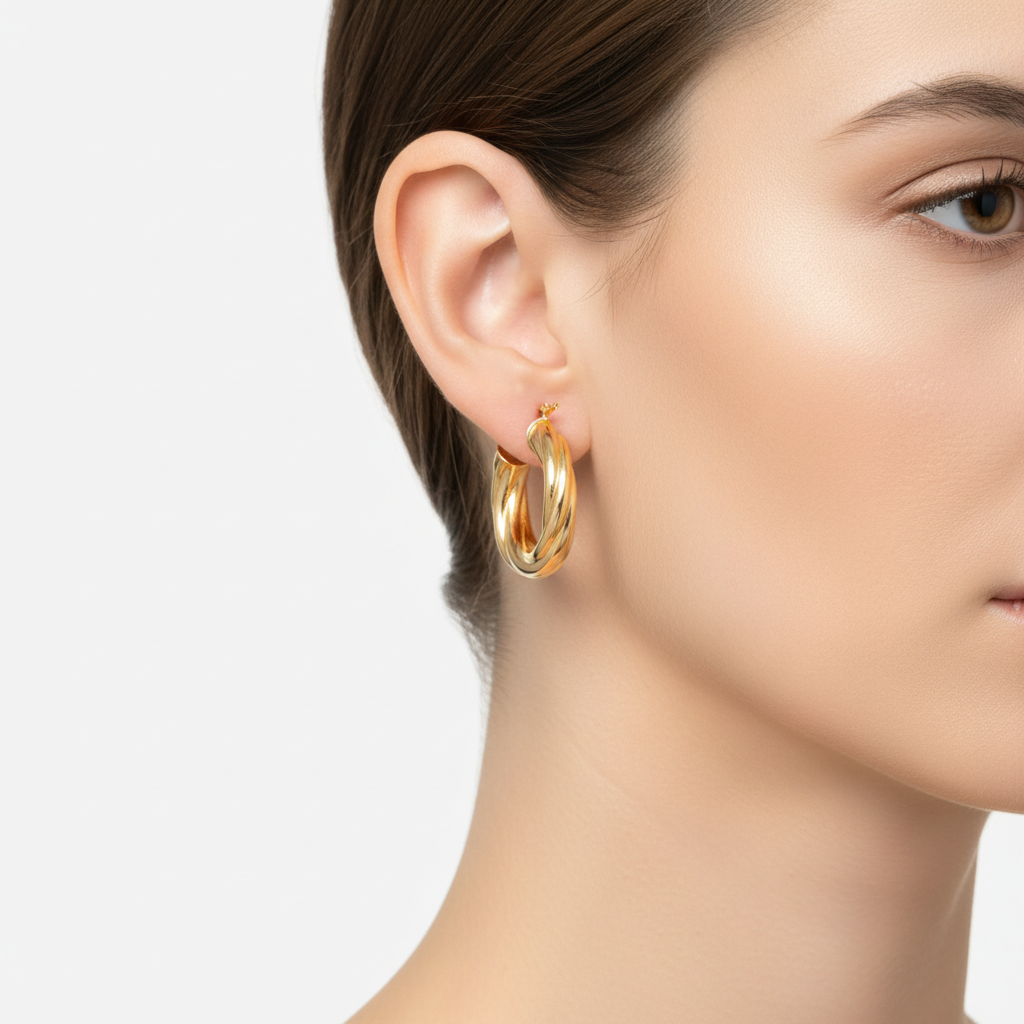 Argollas torcidas lisas de Oro 14K 5 mm