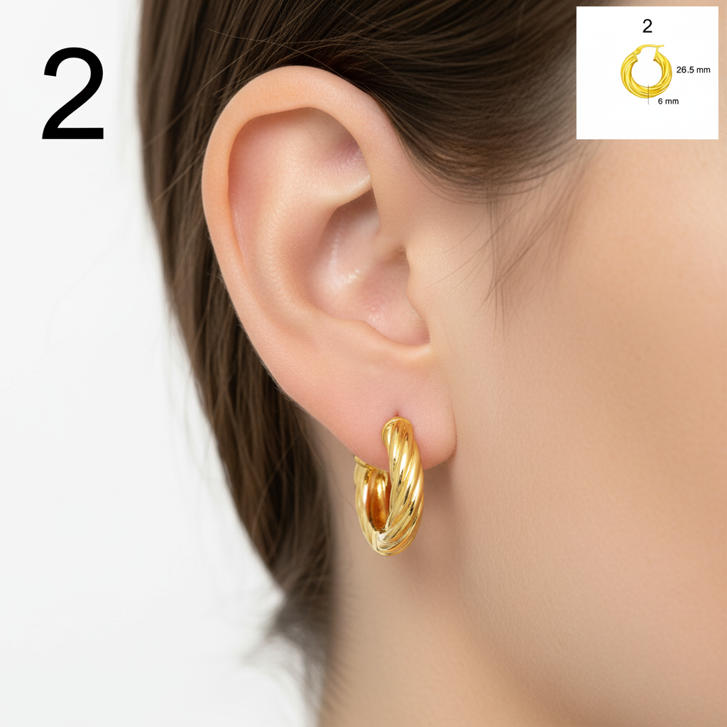 Argollas torcidas lisas de Oro 14k 6 mm