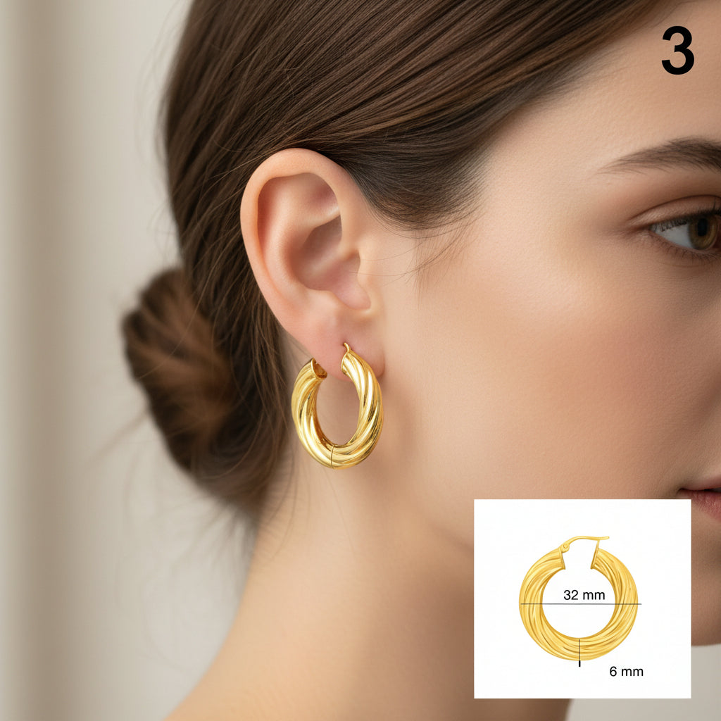 Argollas torcidas lisas de oro 14k – Grosor 6 mm - Joyería TuOro