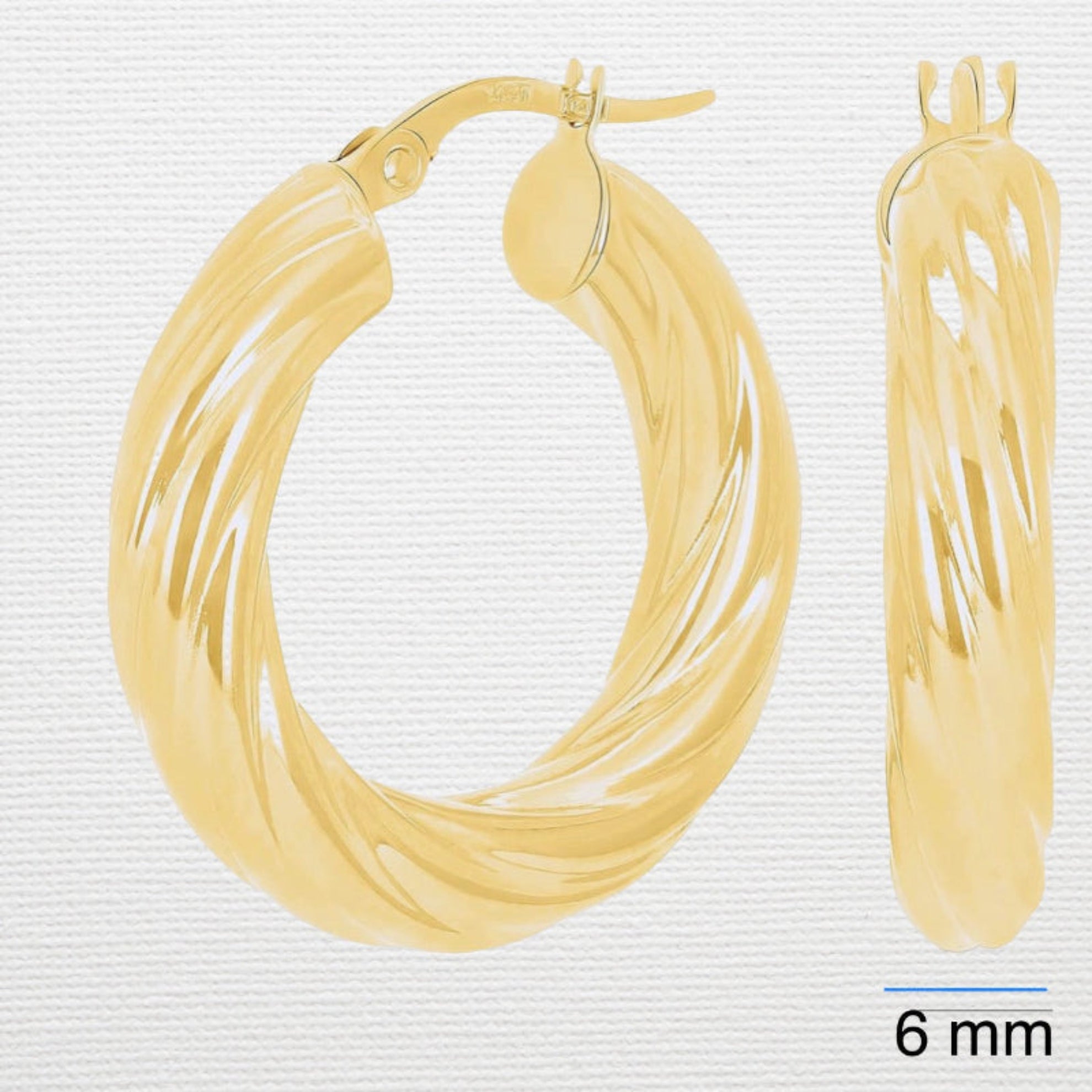 Argollas torcidas lisas de oro 14k – Grosor 6 mm - Joyería TuOro