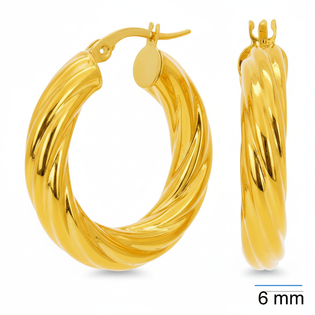 Argollas torcidas lisas de oro 14k – Grosor 6 mm - Joyería TuOro