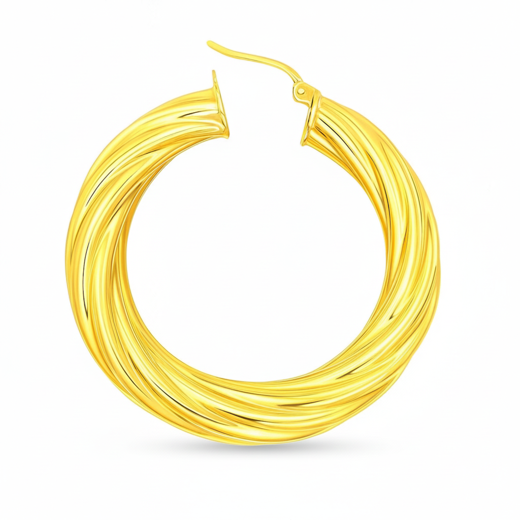 Argollas torcidas lisas de Oro 14k 6 mm