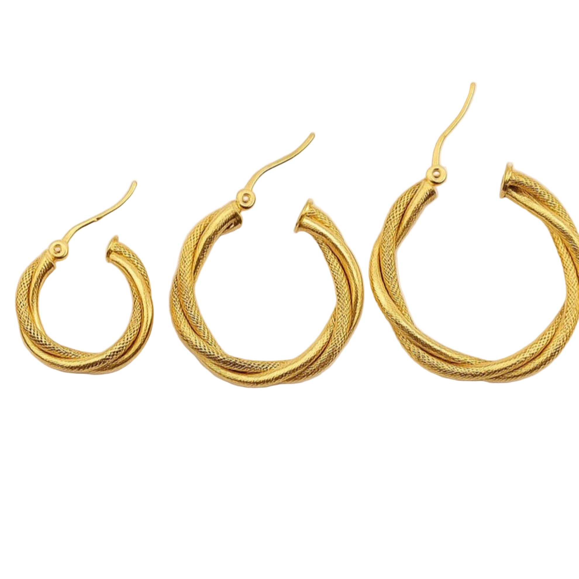 Argollas de oro 14K con textura torcida satinada y lisa, diseño espiralado elegante para uso diario o regalo