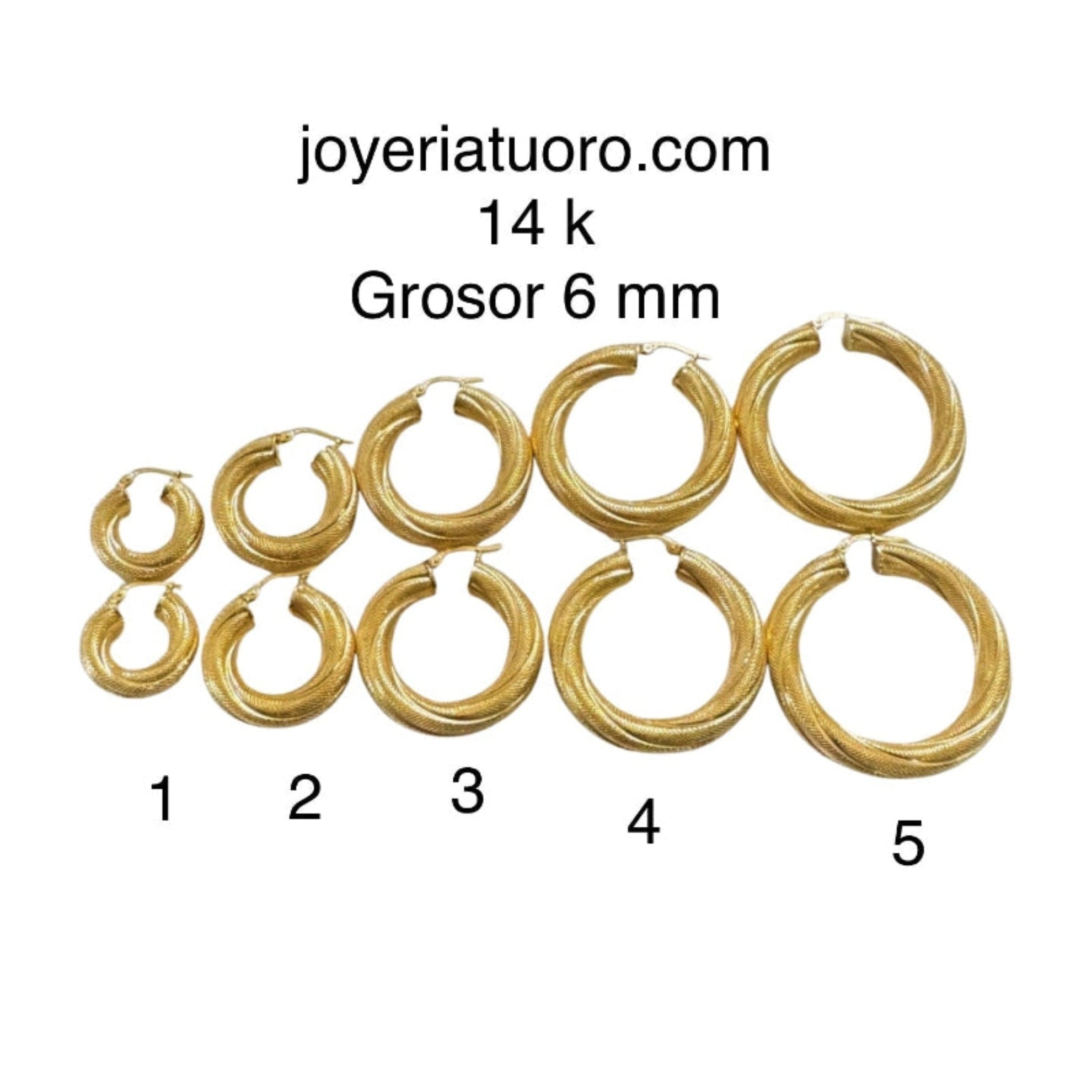 Argollas torcidas satinadas, 6 mm. - Joyería TuOro