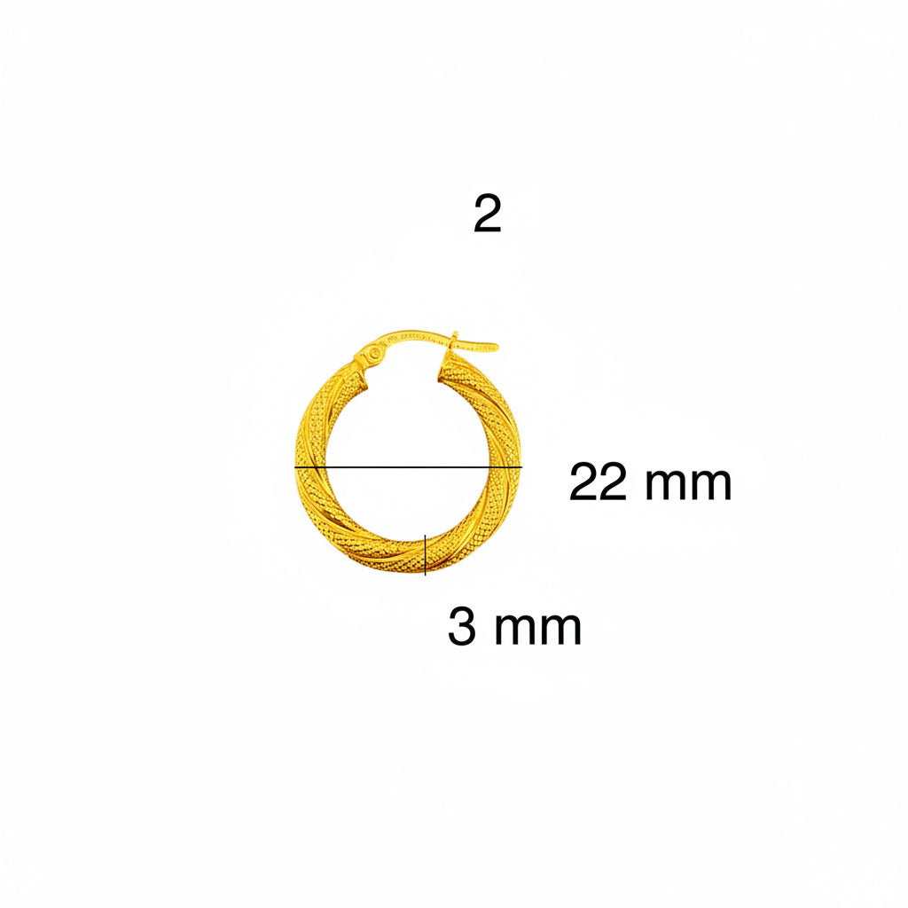 Argollas torcidas satinadas de oro 14K – Grosor 3 mm - Joyería TuOro