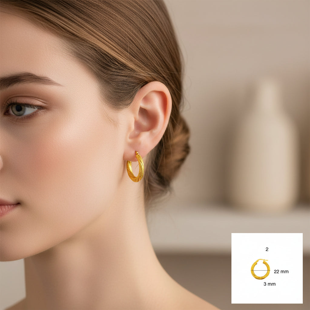 Argollas torcidas satinadas de oro 14K – Grosor 3 mm - Joyería TuOro