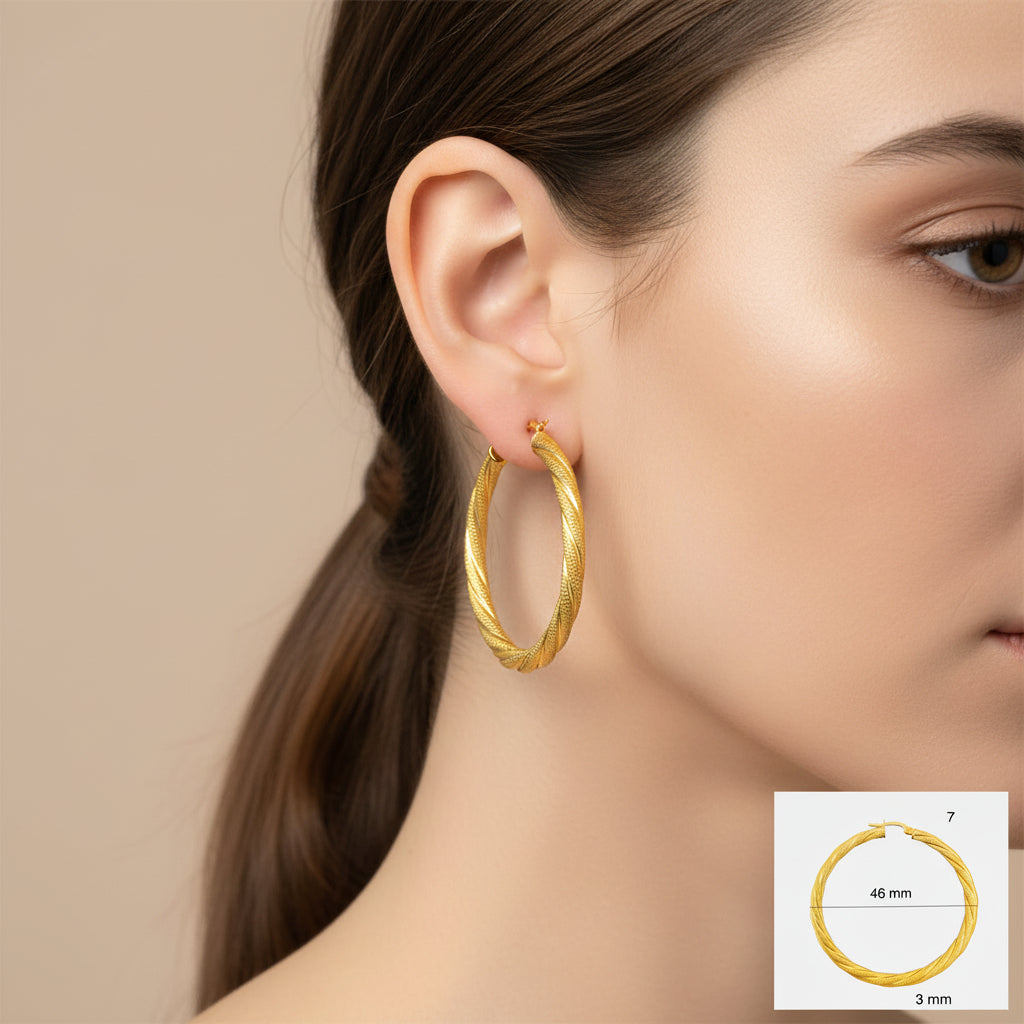 Argollas torcidas satinadas de oro 14K – Grosor 3 mm - Joyería TuOro