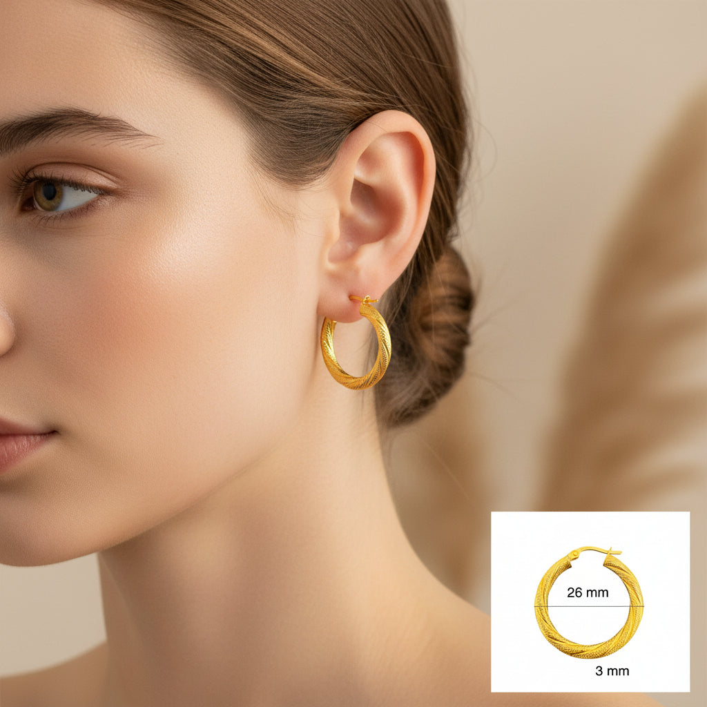 Argollas torcidas satinadas de oro 14K – Grosor 3 mm - Joyería TuOro