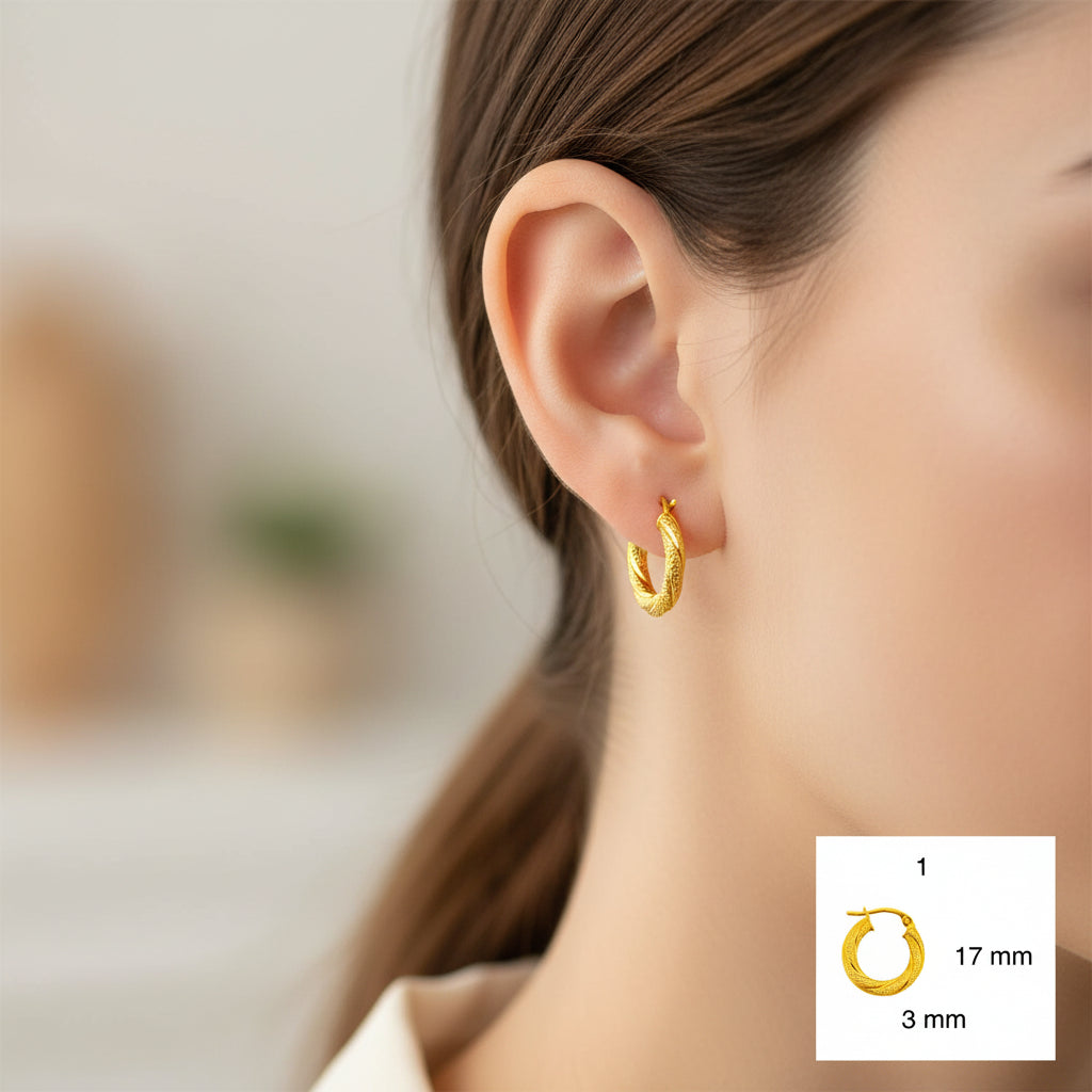 Argollas torcidas satinadas de oro 14K – Grosor 3 mm - Joyería TuOro