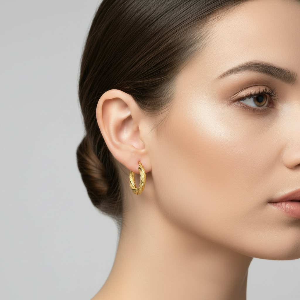 Argollas torcidas satinadas de Oro 14K 3 mm