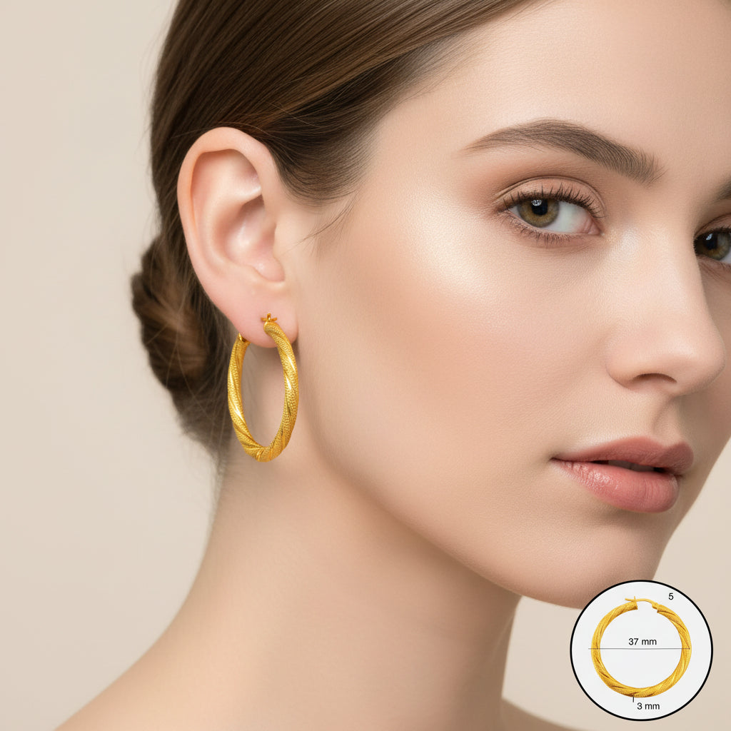 Argollas torcidas satinadas de oro 14K – Grosor 3 mm - Joyería TuOro