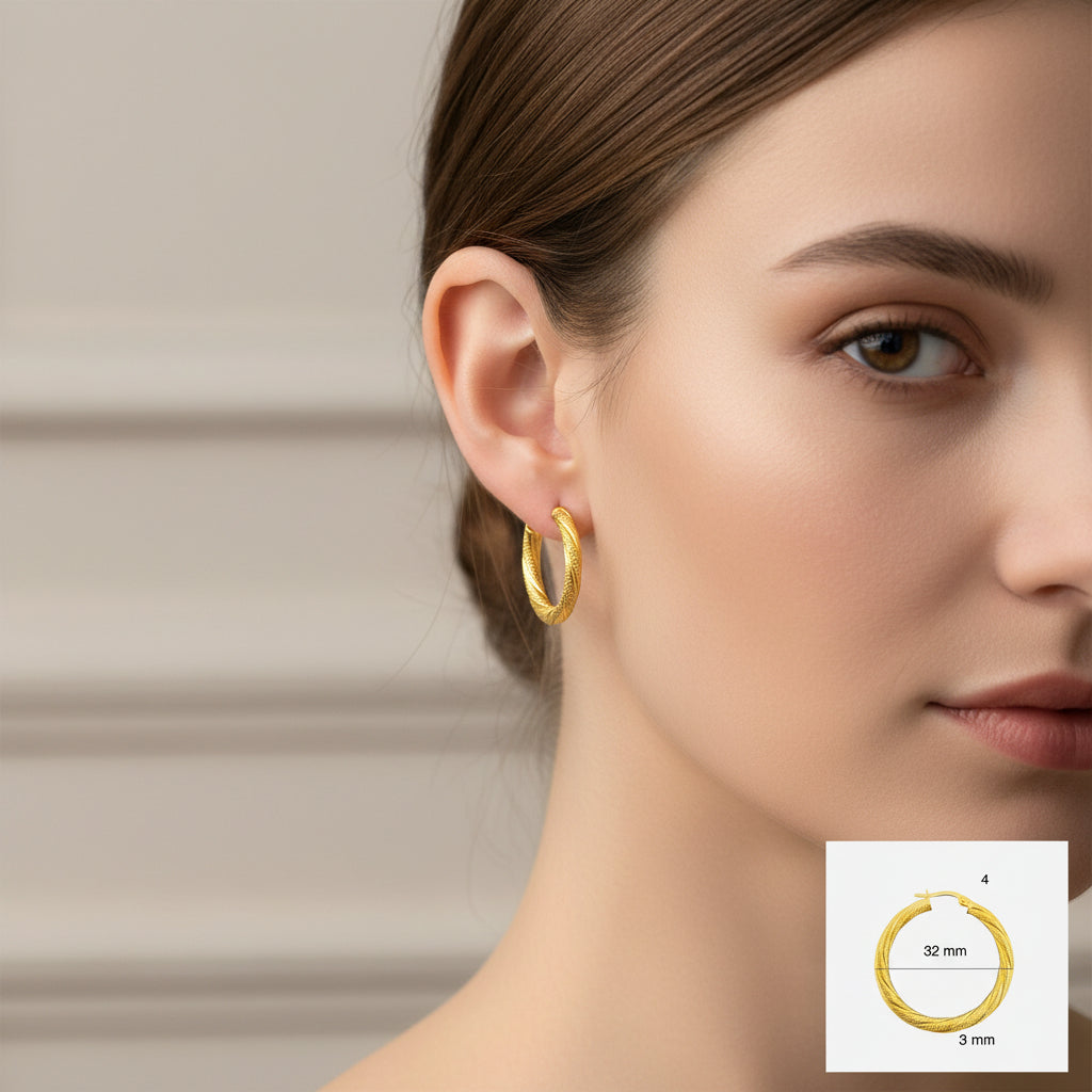 Argollas torcidas satinadas de oro 14K – Grosor 3 mm - Joyería TuOro
