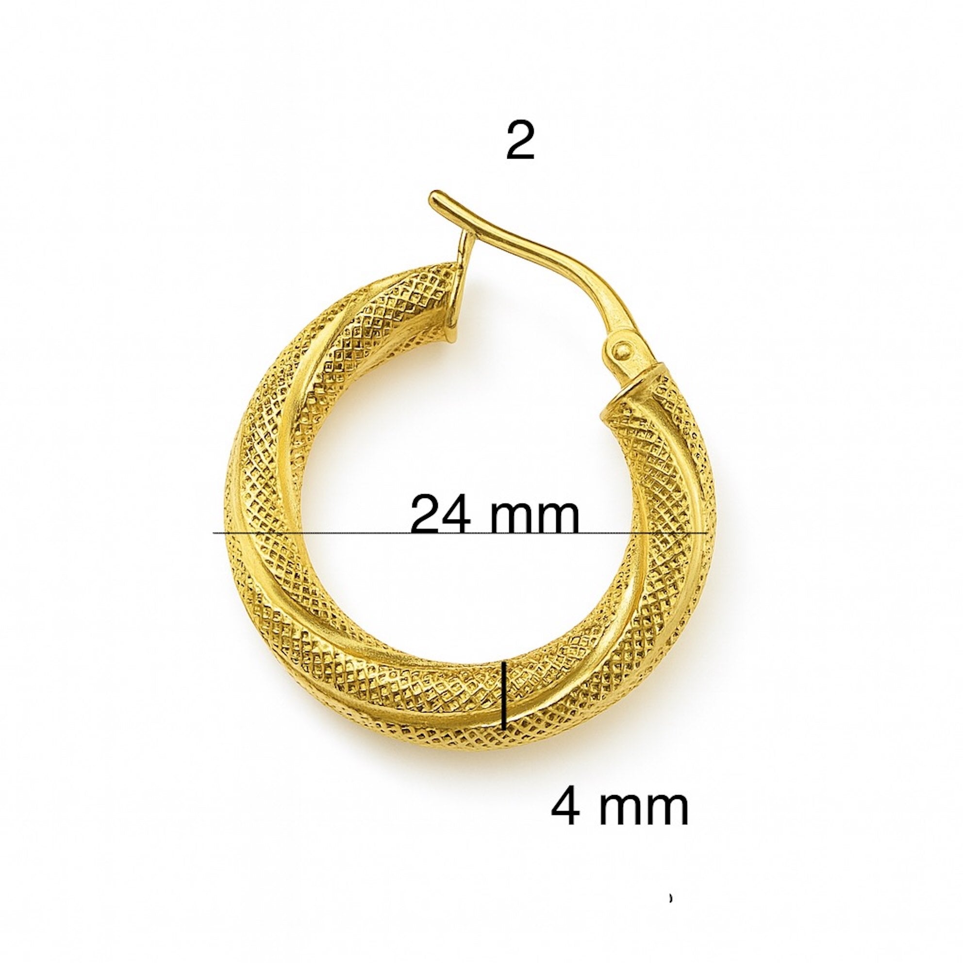 Argollas torcidas satinadas de oro 14K, grosor 4 mm, varios tamaños - Joyería TuOro