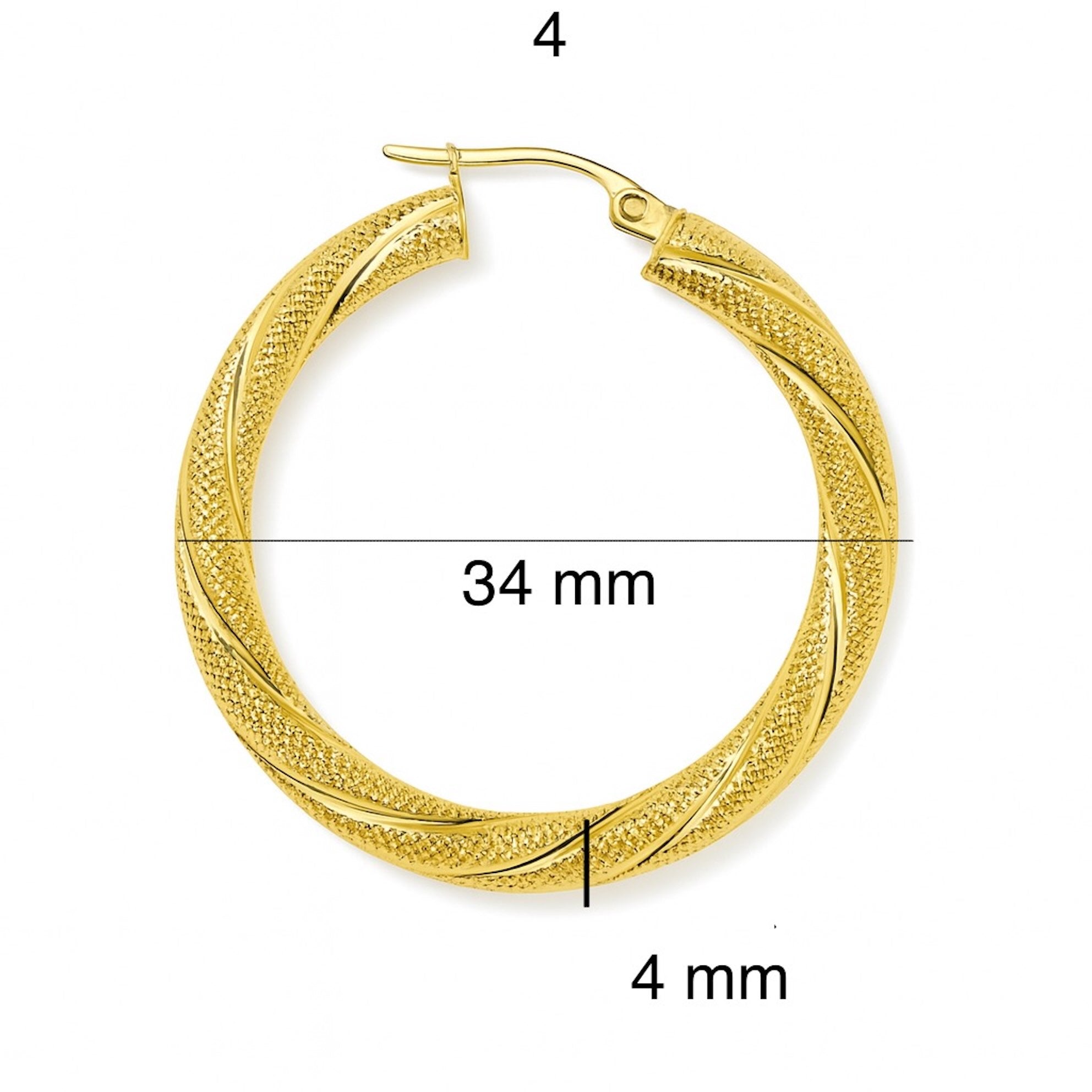 Argollas torcidas satinadas de oro 14K, grosor 4 mm, varios tamaños - Joyería TuOro