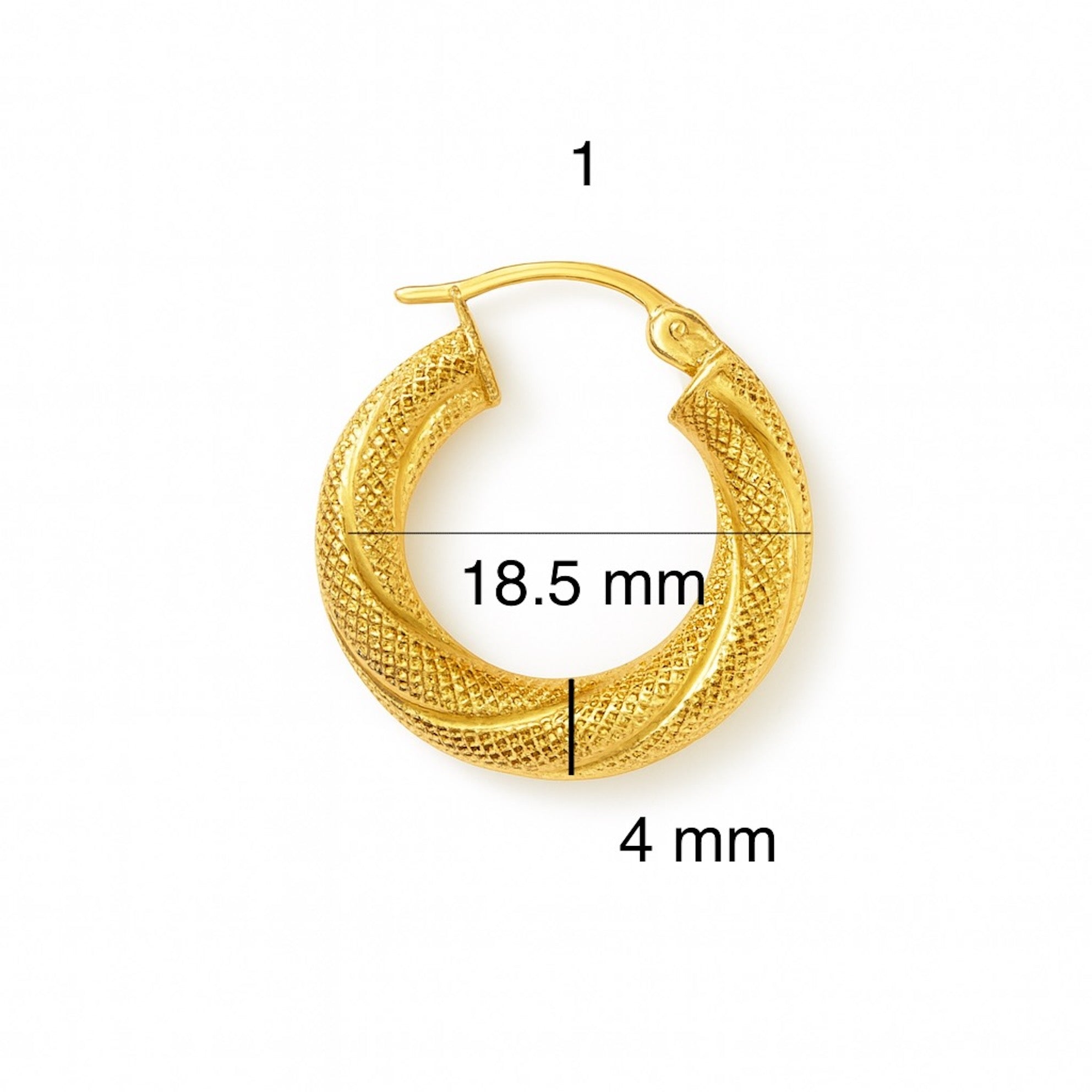 Argollas torcidas satinadas de oro 14K, grosor 4 mm, varios tamaños - Joyería TuOro
