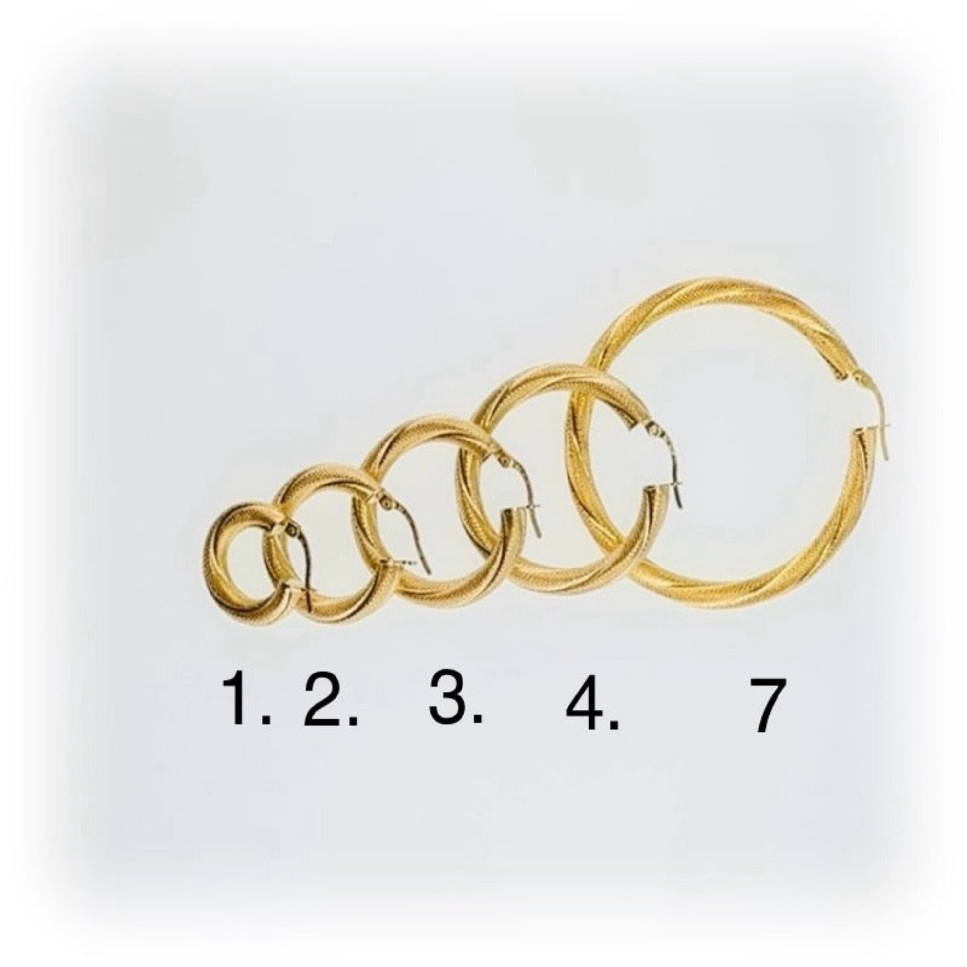 Argollas torcidas satinadas de oro 14K, grosor 4 mm, varios tamaños - Joyería TuOro