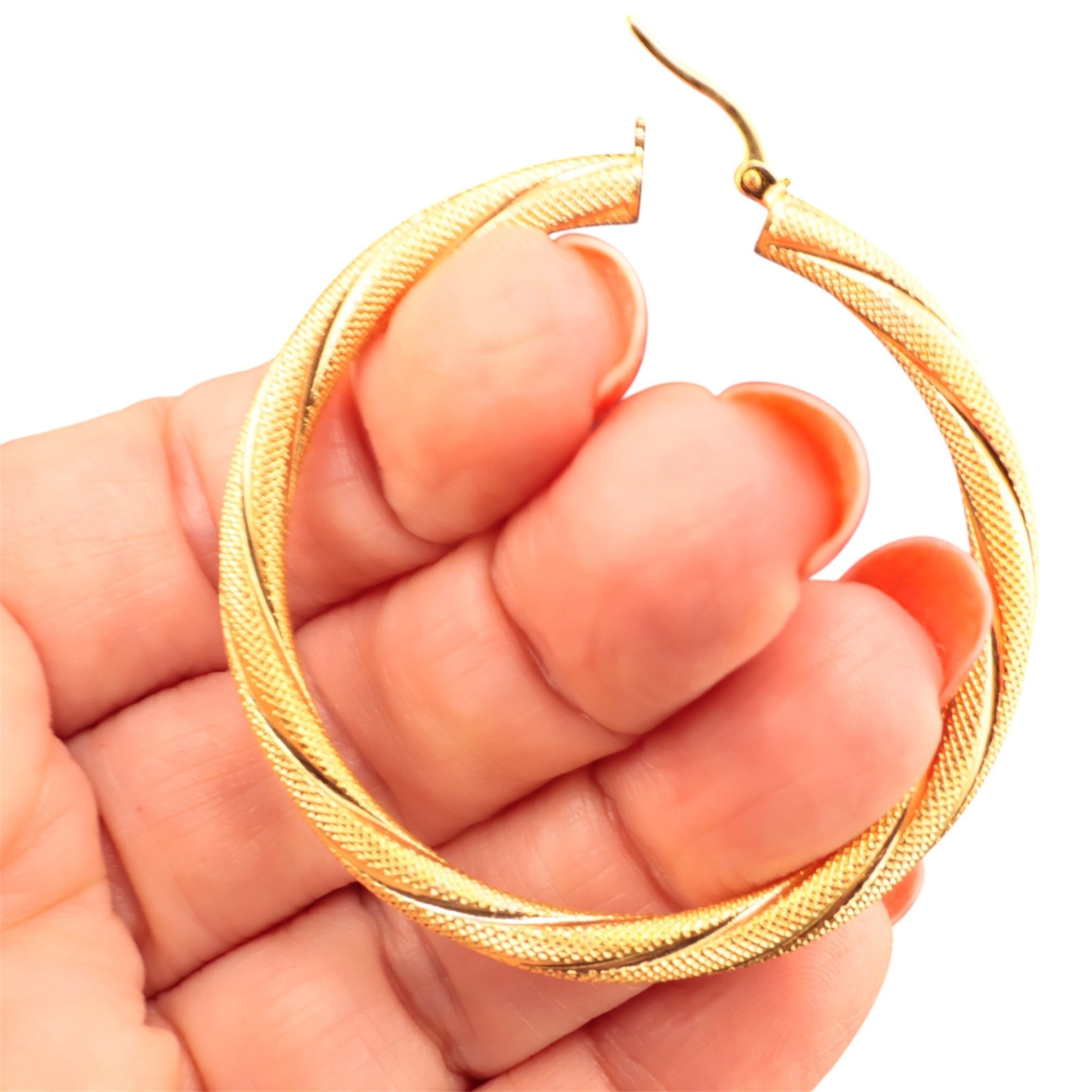 Argollas torcidas satinadas de oro 14K, grosor 4 mm, varios tamaños - Joyería TuOro