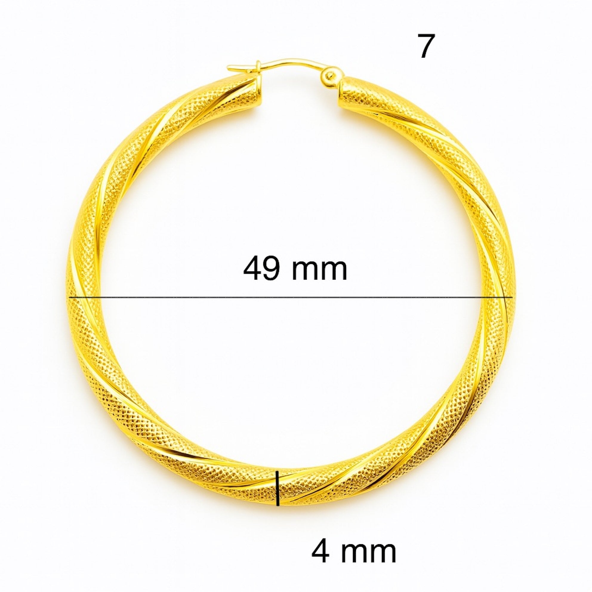 Argollas torcidas satinadas de oro 14K, grosor 4 mm, varios tamaños - Joyería TuOro