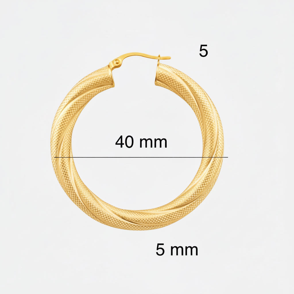 Argollas torcidas satinadas de oro 14K – Grosor 5 mm - Joyería TuOro