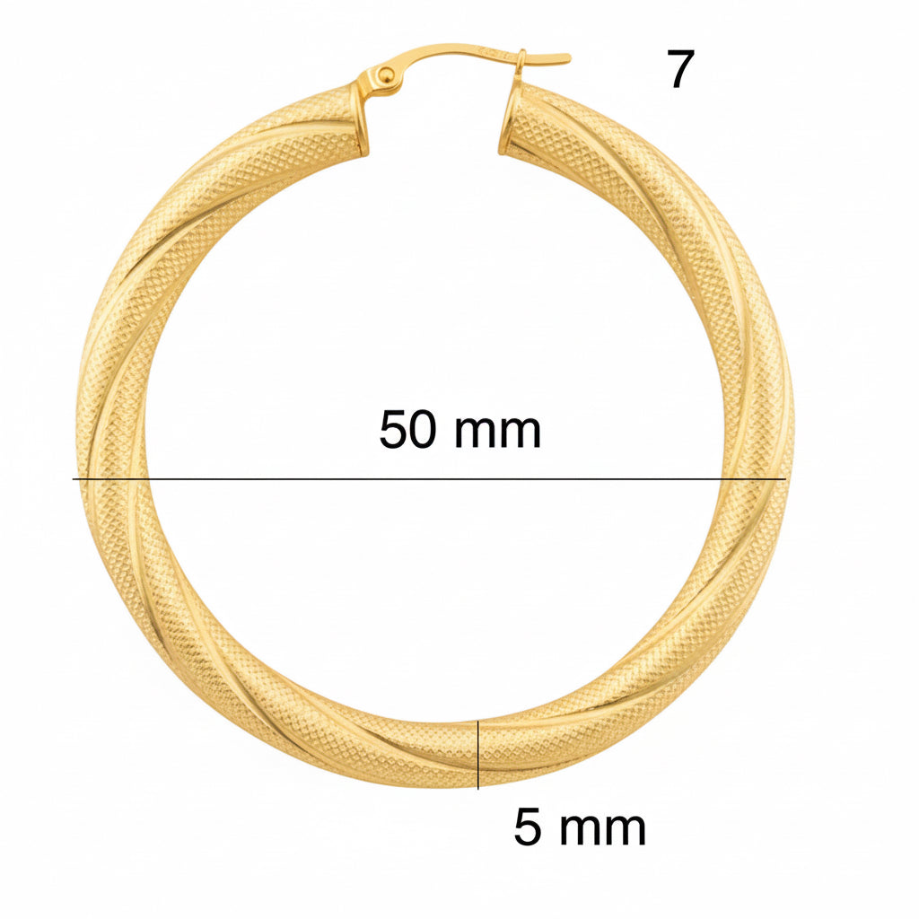 Argollas torcidas satinadas de oro 14K – Grosor 5 mm - Joyería TuOro