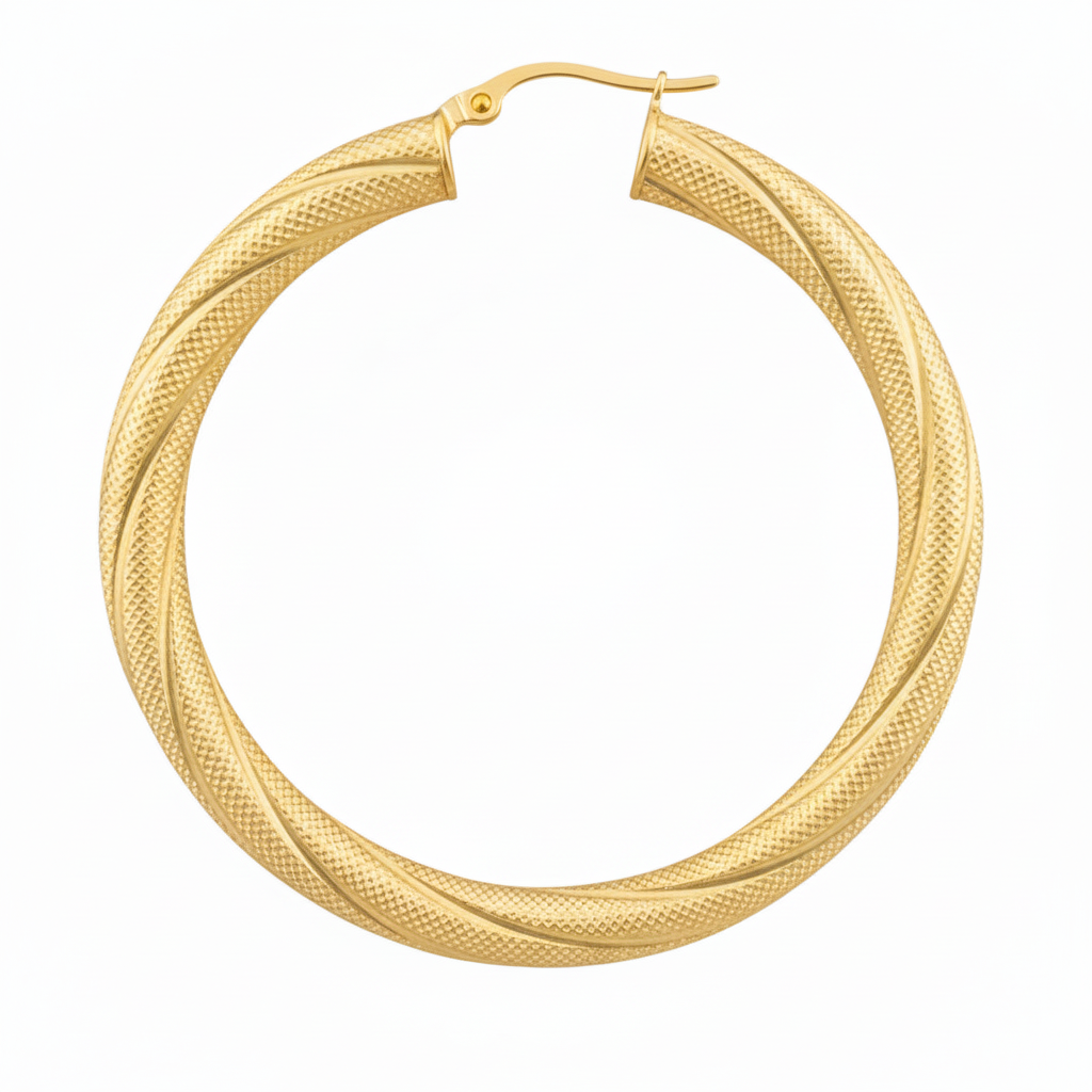 Argollas torcidas satinadas de oro 14K – Grosor 5 mm
