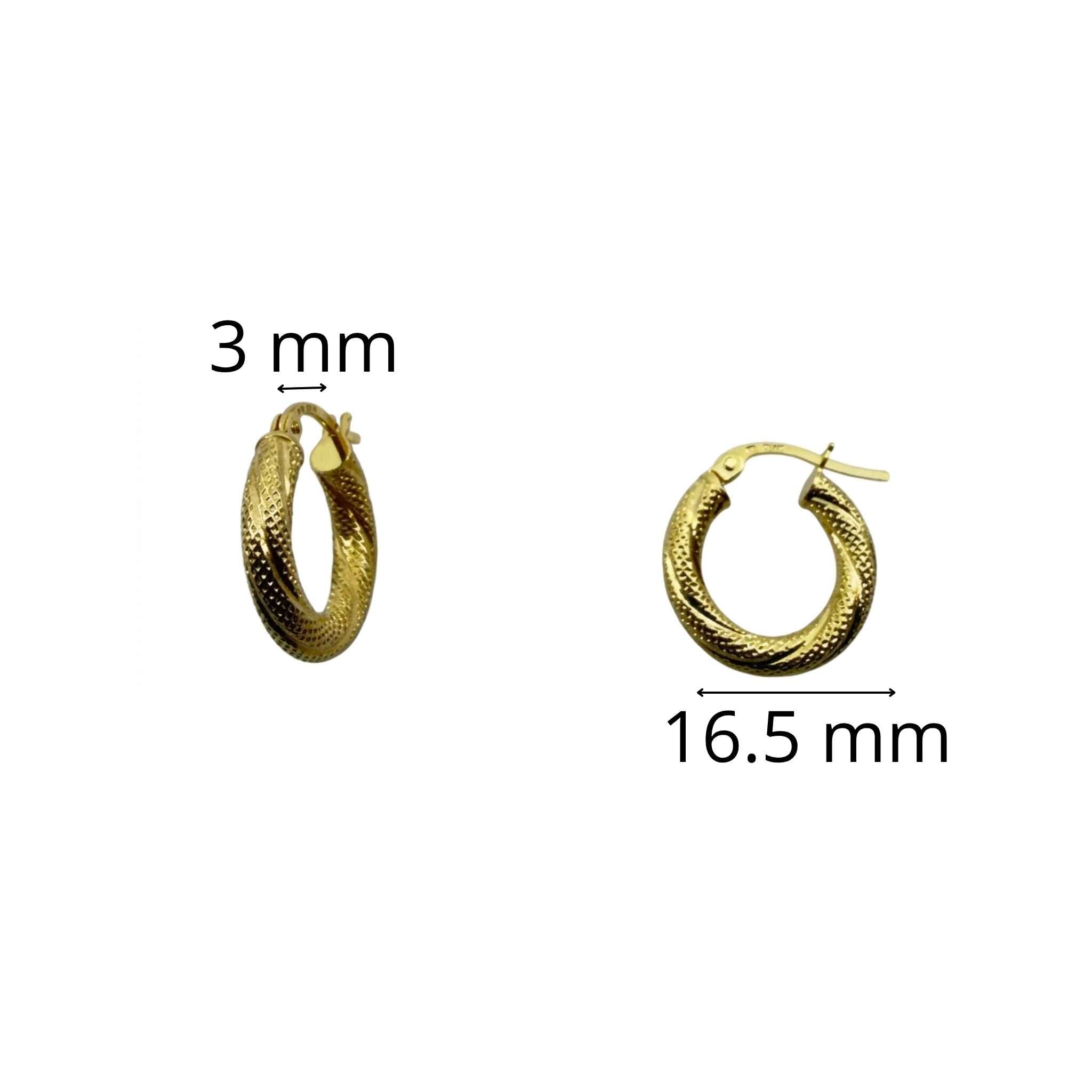 Argollas Torcidas Satinadas en Oro 10K 3 mm de 16.5 mm de diámetro en oro amarillo 10K.
