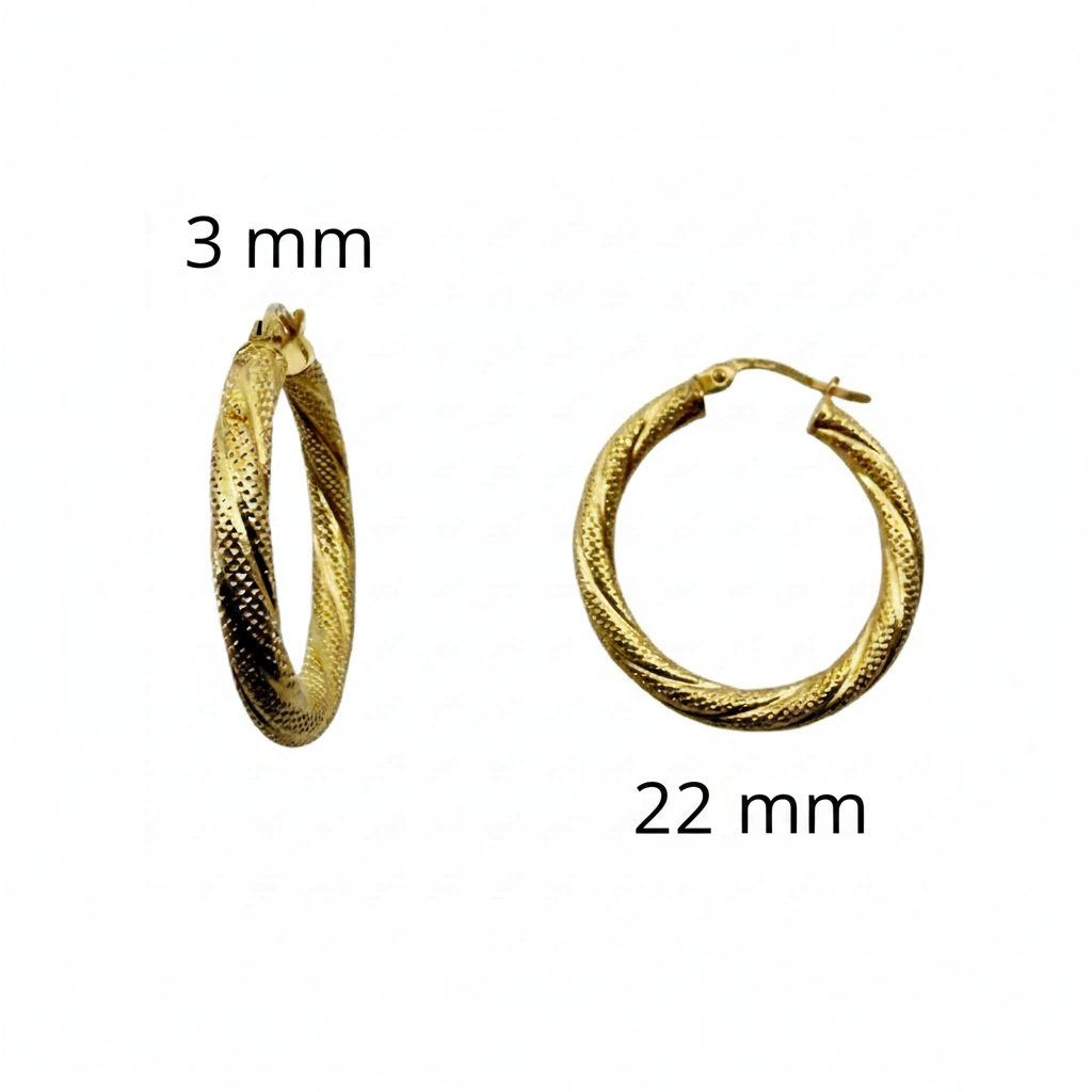 Twisted Satin Hoop Earrings in 10K Gold 3 mm