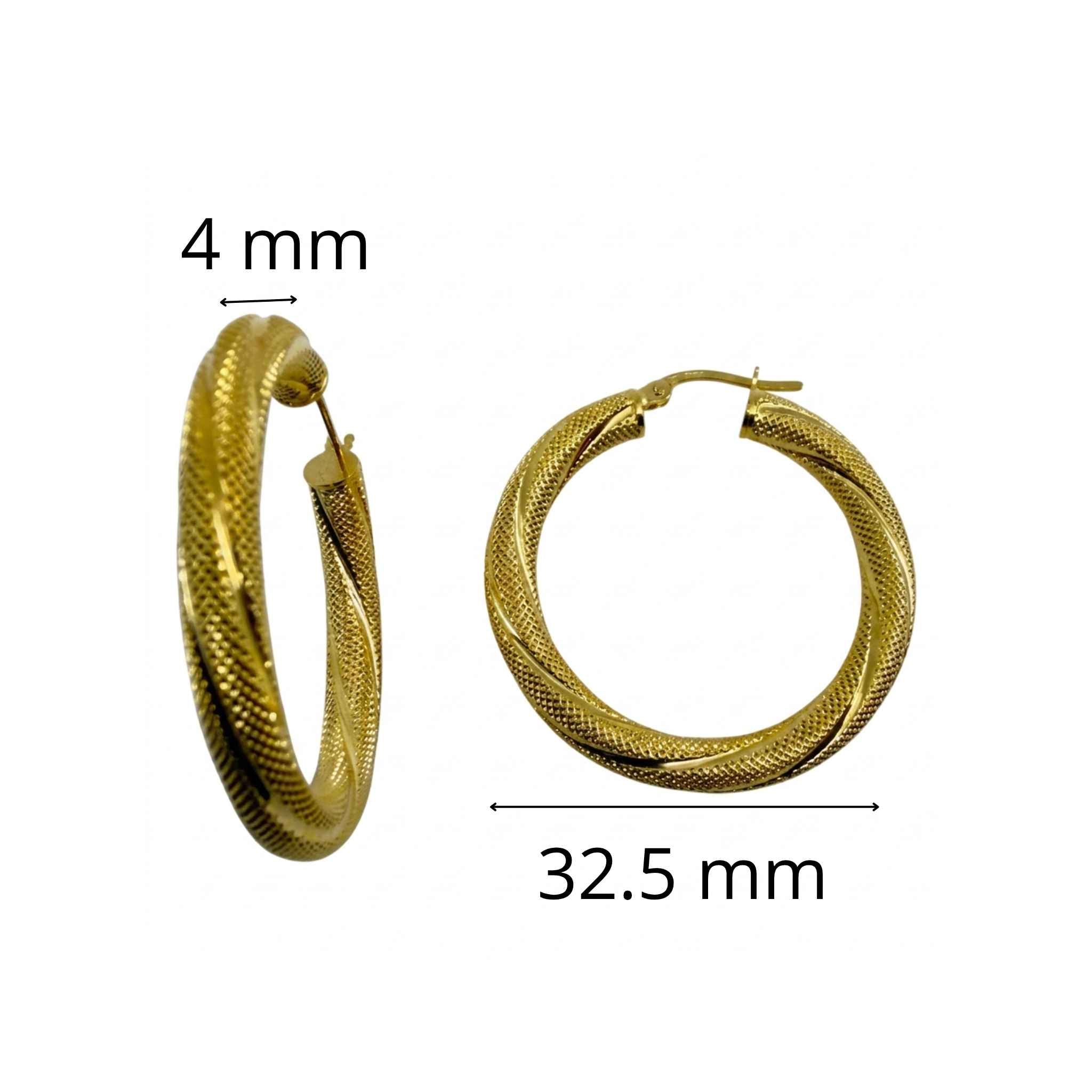 Argollas Torcidas Satinadas en Oro 10K 4 mm de 32.5 mm con diseño elegante en oro amarillo 10K.