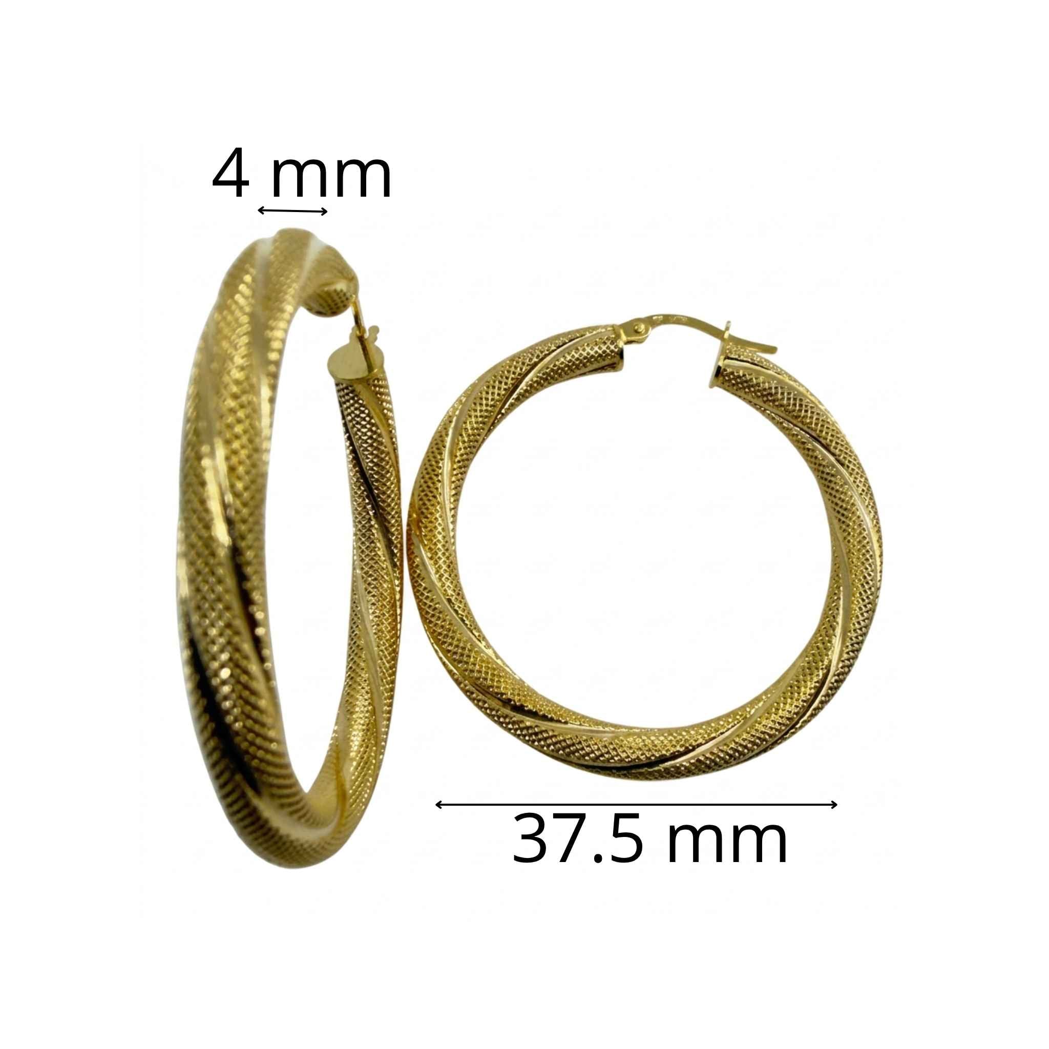 Argollas Torcidas Satinadas en Oro 10K 4 mm de 37.5 mm con acabado satinado y forma torcida.