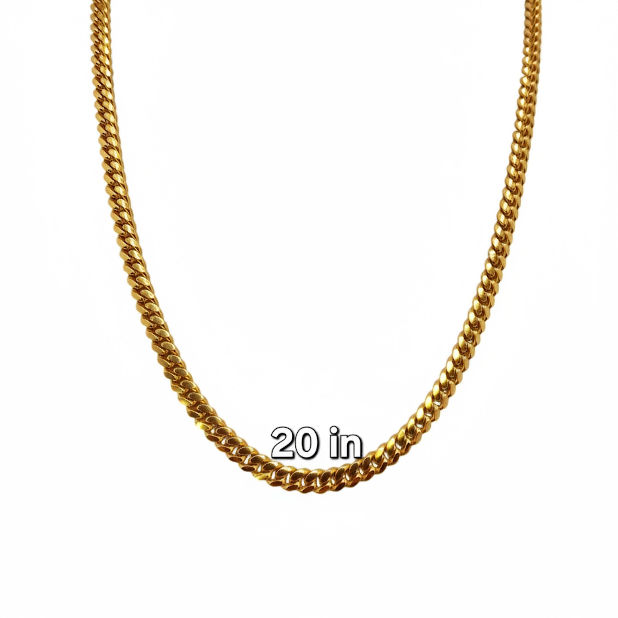 Cadena con cierre de caja en Oro 10K Cuban LInk de 5 mm de ancho mostrando medida 20 in. TuOro.