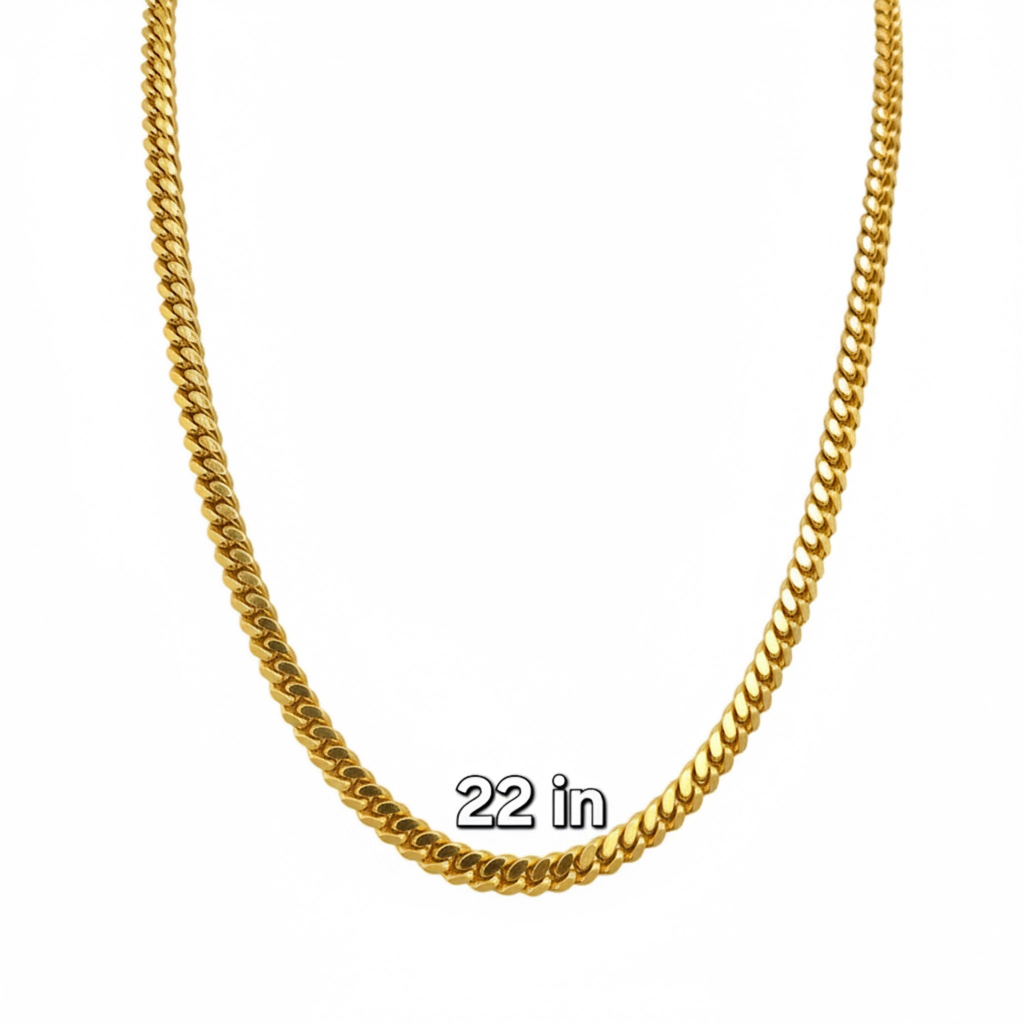 Cadena con cierre de caja en Oro 10K Cuban LInk de 5 mm de ancho mostrando medida 22 in. TuOro.