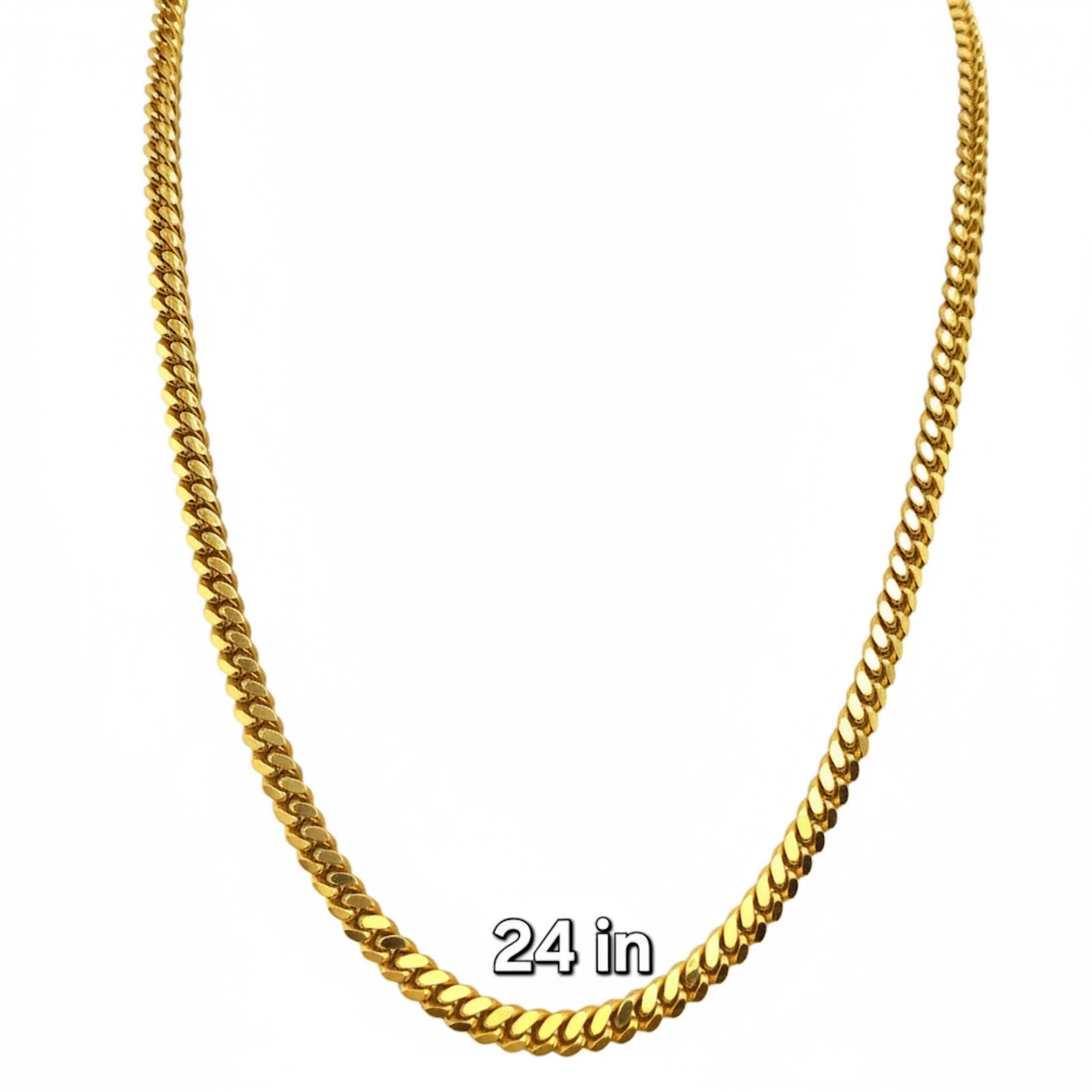 Cadena con cierre de caja en Oro 10K Cuban LInk de 5 mm de ancho mostrando medida 24 in. TuOro.